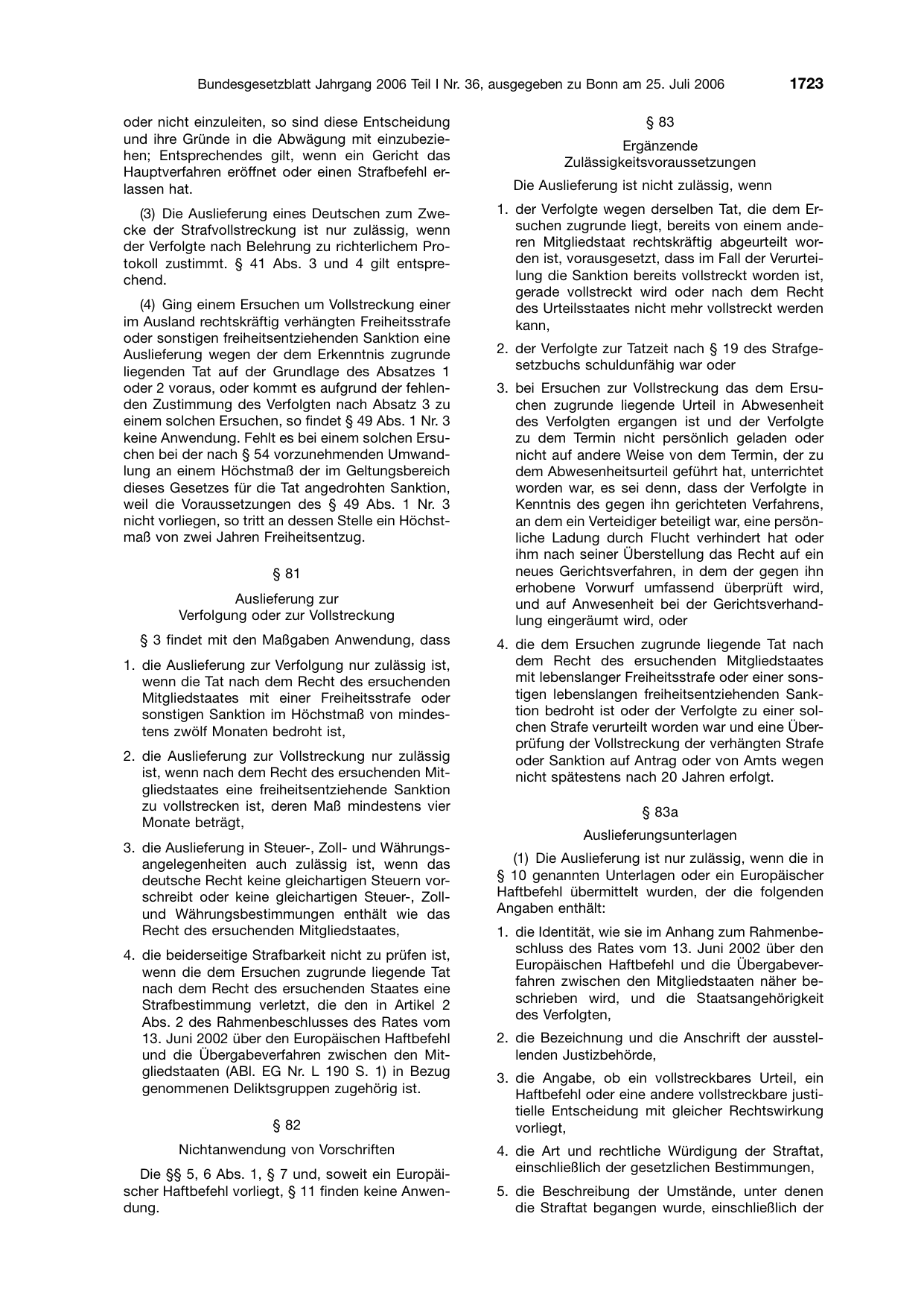 BGBl. 2006, Seite 1723 — Originalseite als Abbildung