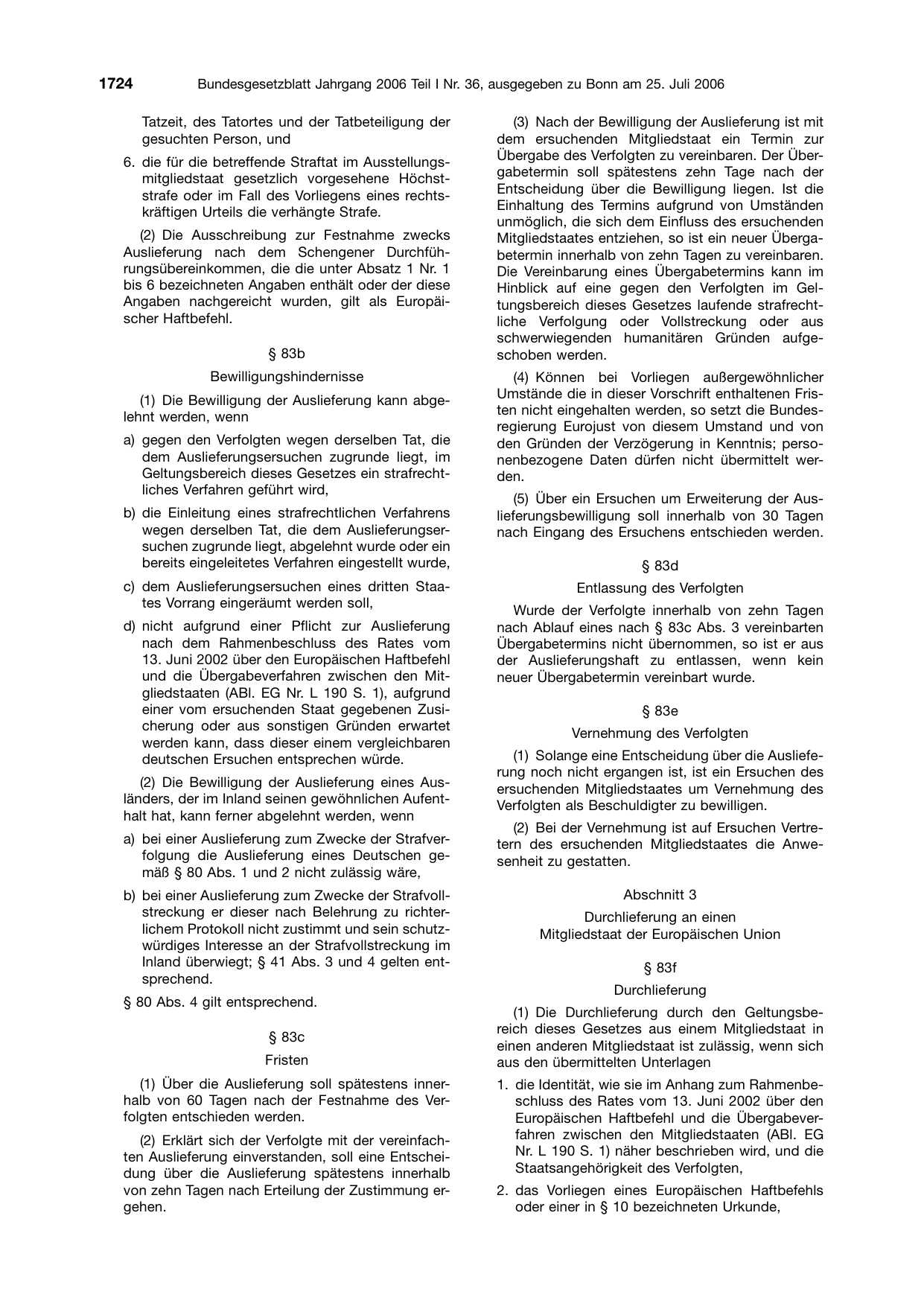 BGBl. 2006, Seite 1724 — Originalseite als Abbildung