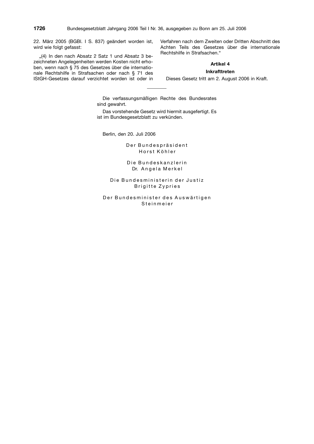 BGBl. 2006, Seite 1726 — Originalseite als Abbildung