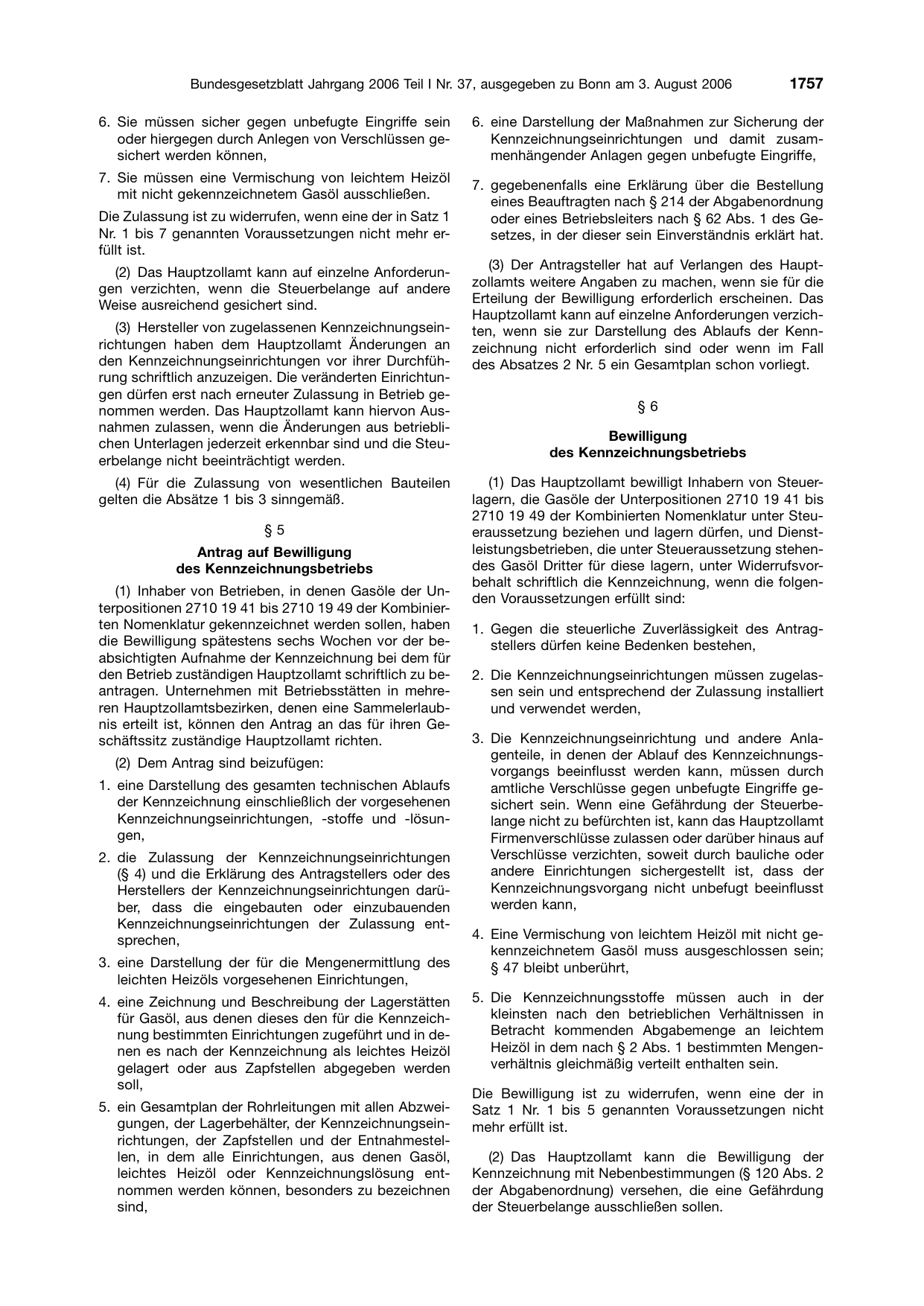 BGBl. 2006, Seite 1757 — Originalseite als Abbildung