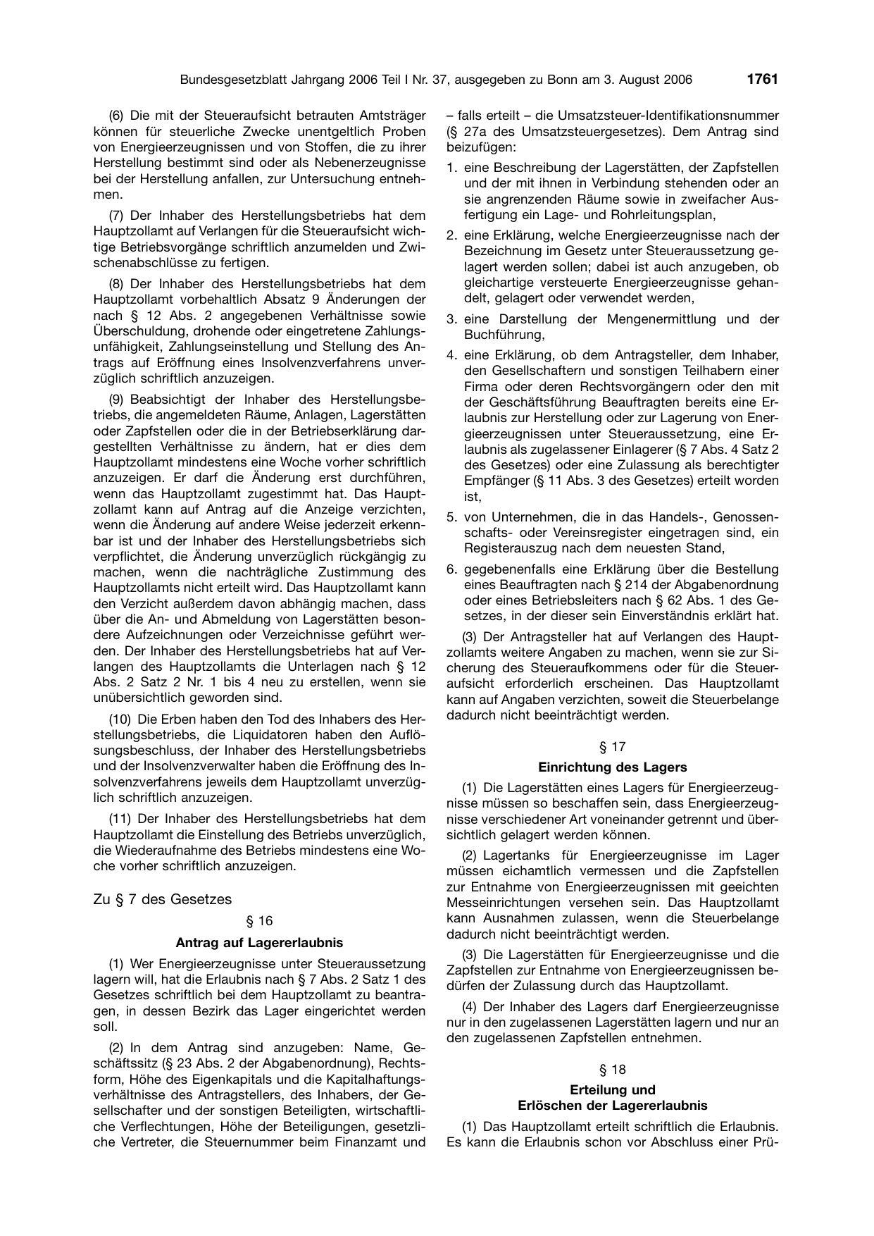 BGBl. 2006, Seite 1761 — Originalseite als Abbildung