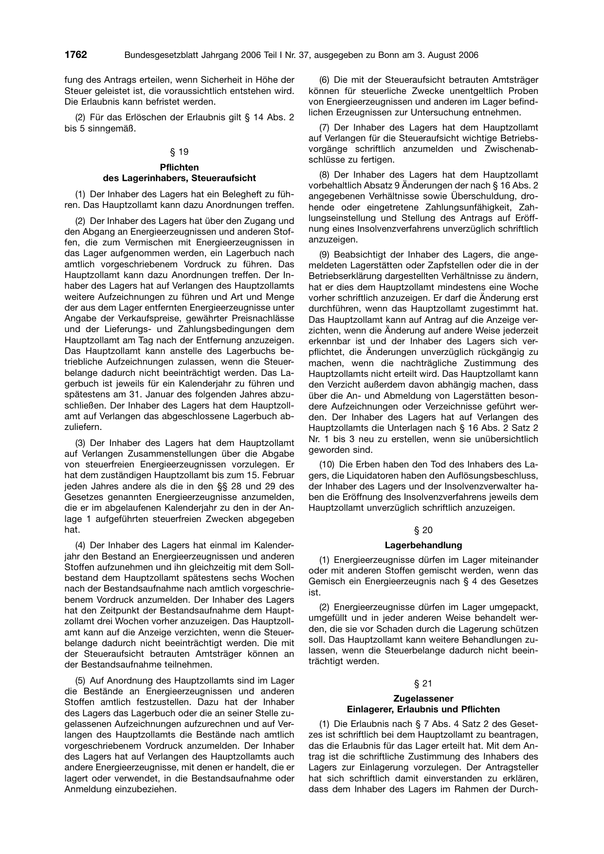 BGBl. 2006, Seite 1762 — Originalseite als Abbildung