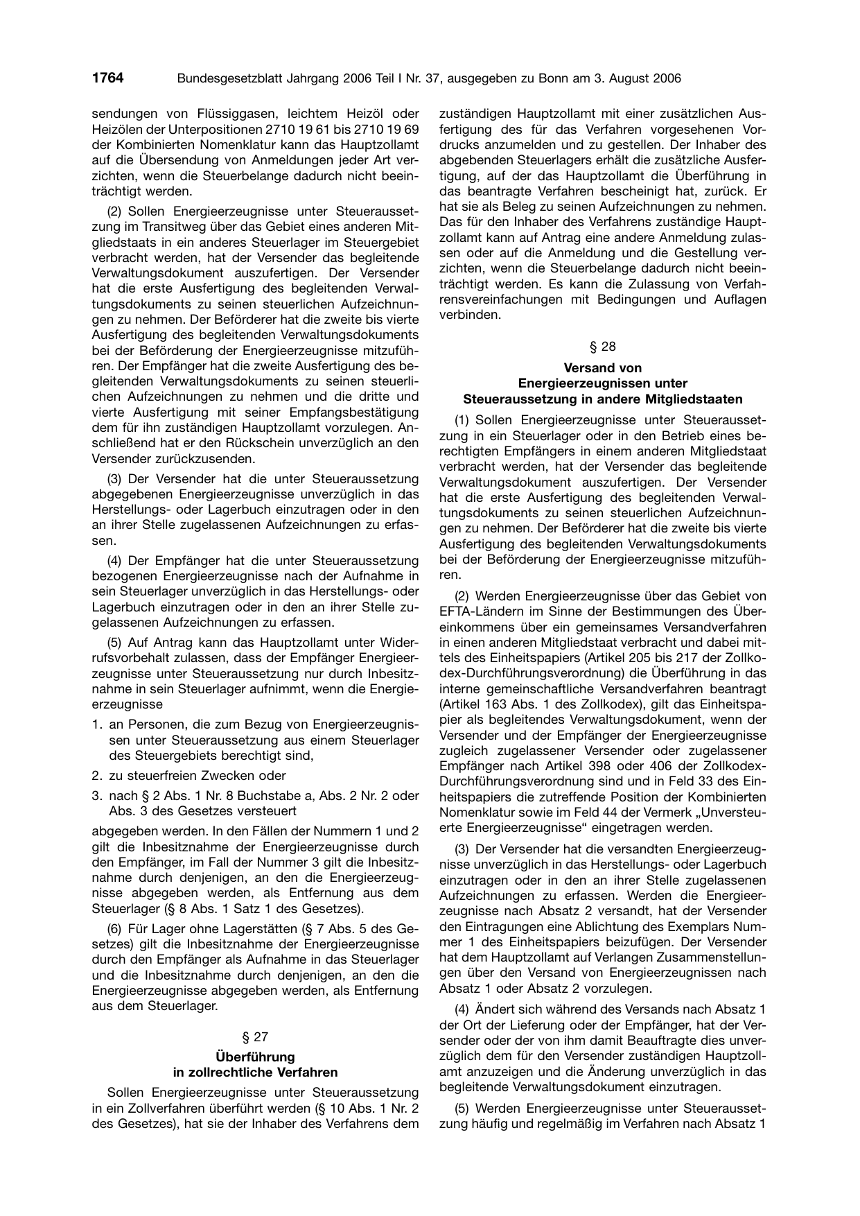 BGBl. 2006, Seite 1764 — Originalseite als Abbildung