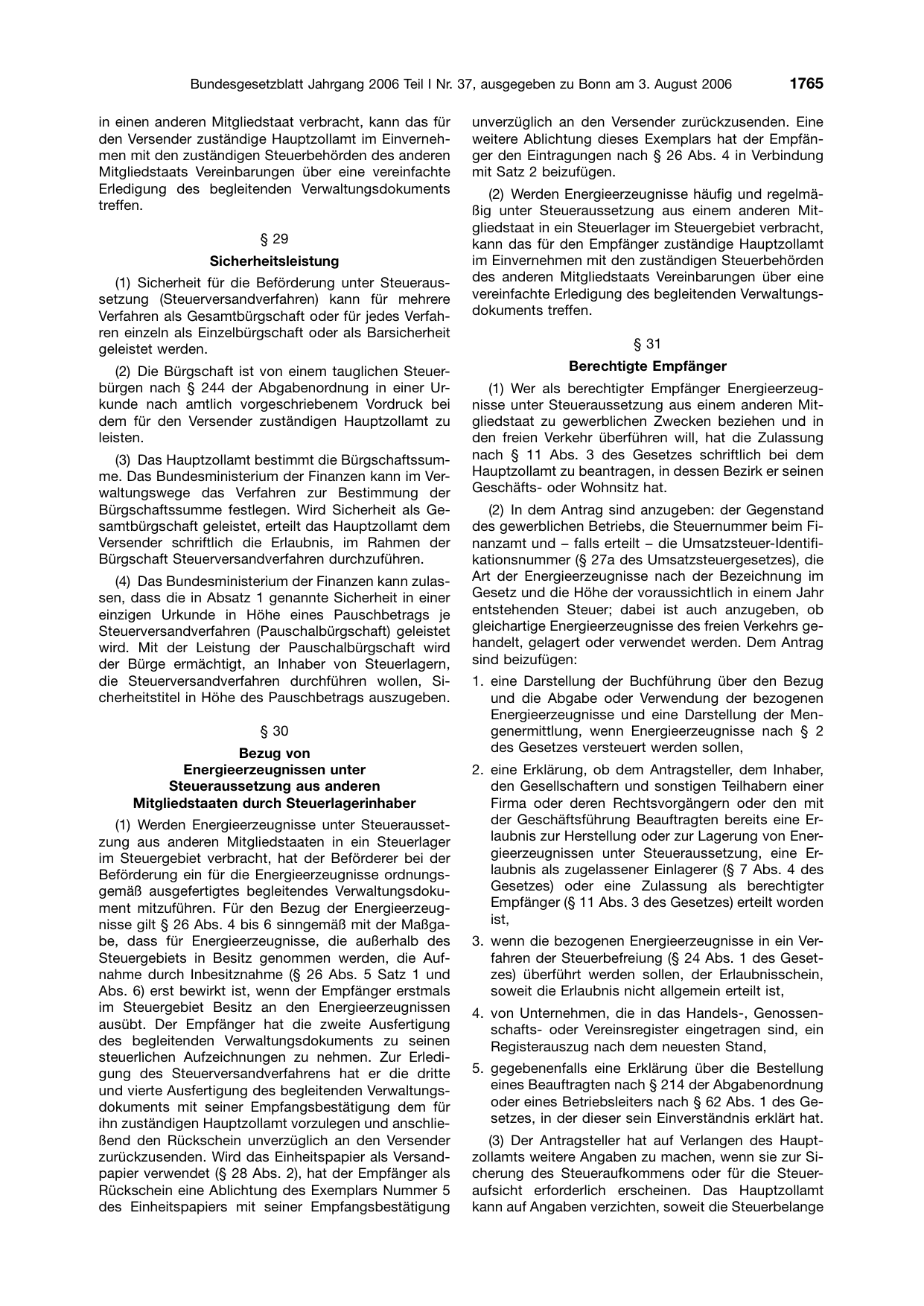 BGBl. 2006, Seite 1765 — Originalseite als Abbildung