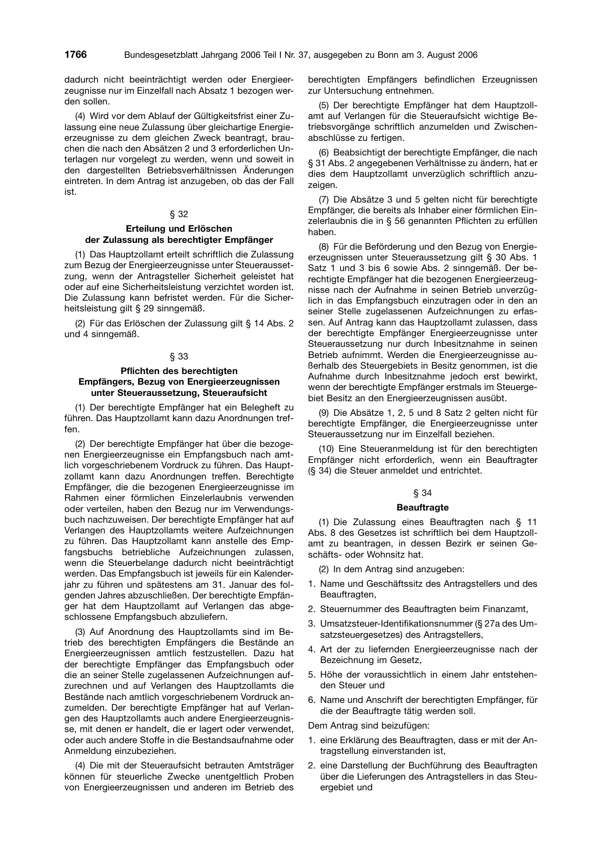 BGBl. 2006, Seite 1766 — Originalseite als Abbildung