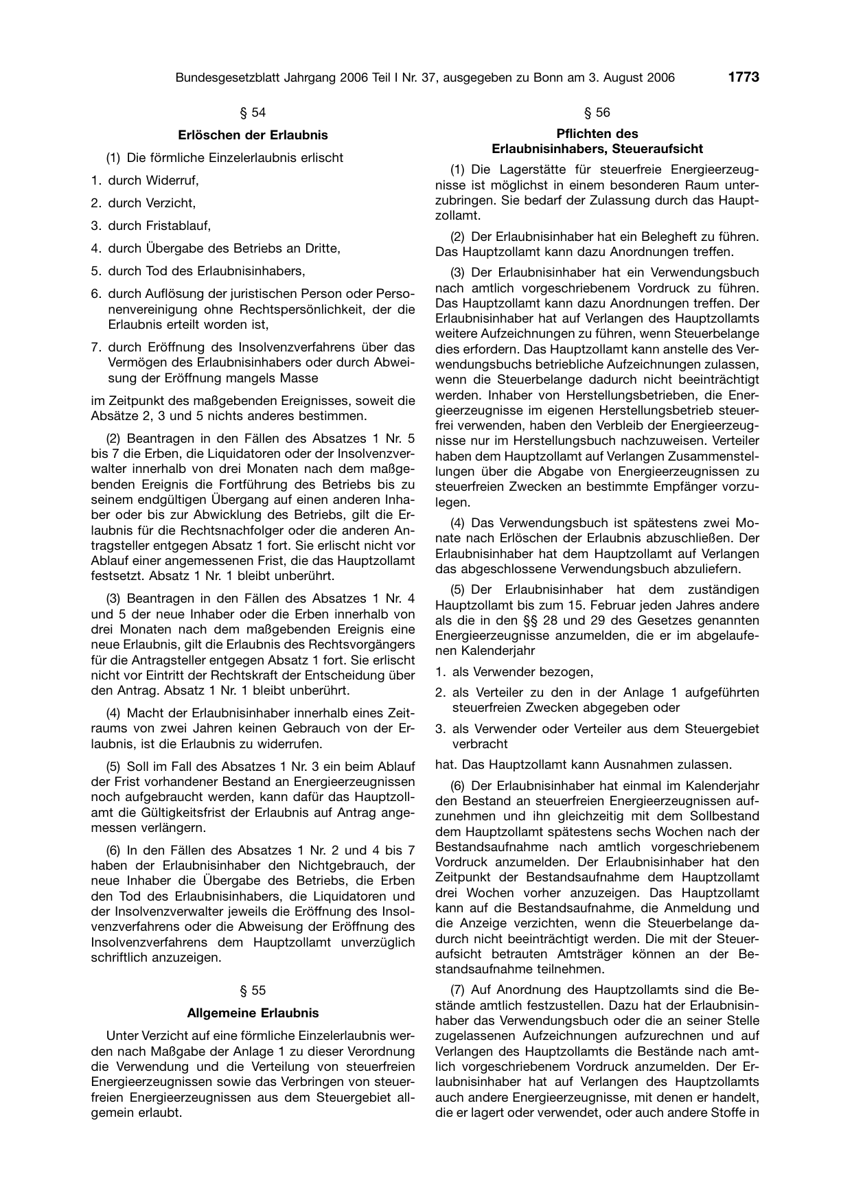BGBl. 2006, Seite 1773 — Originalseite als Abbildung