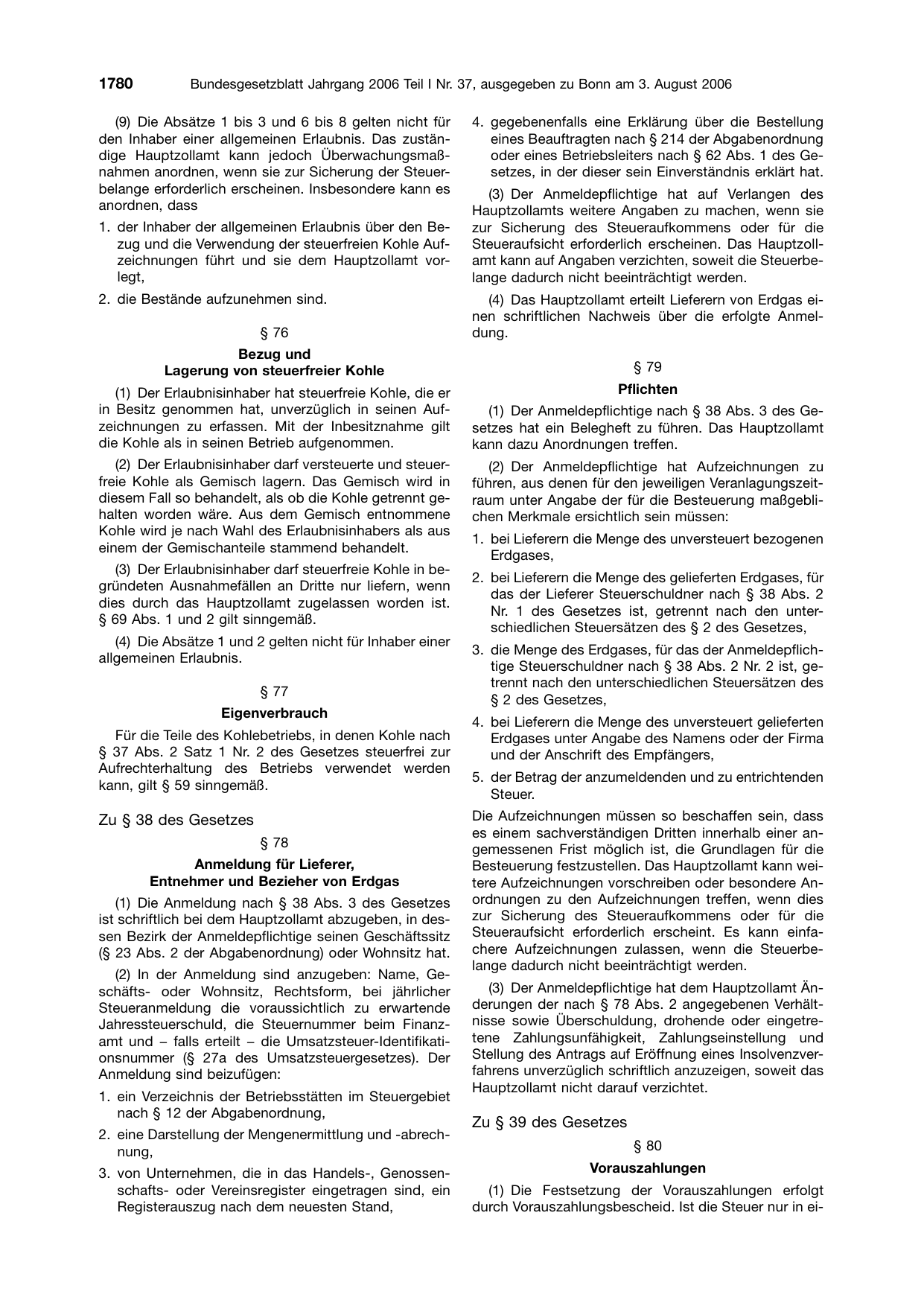 BGBl. 2006, Seite 1780 — Originalseite als Abbildung