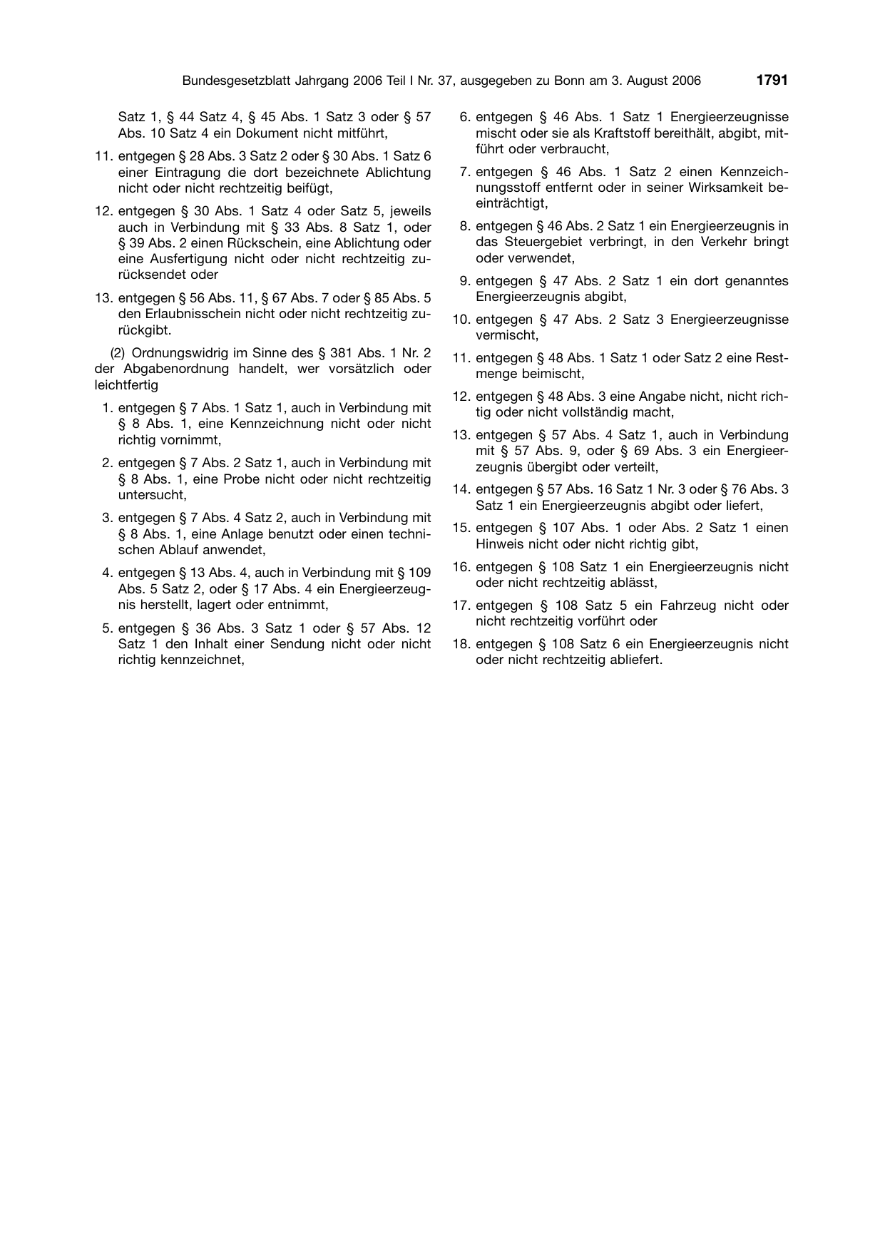 BGBl. 2006, Seite 1791 — Originalseite als Abbildung