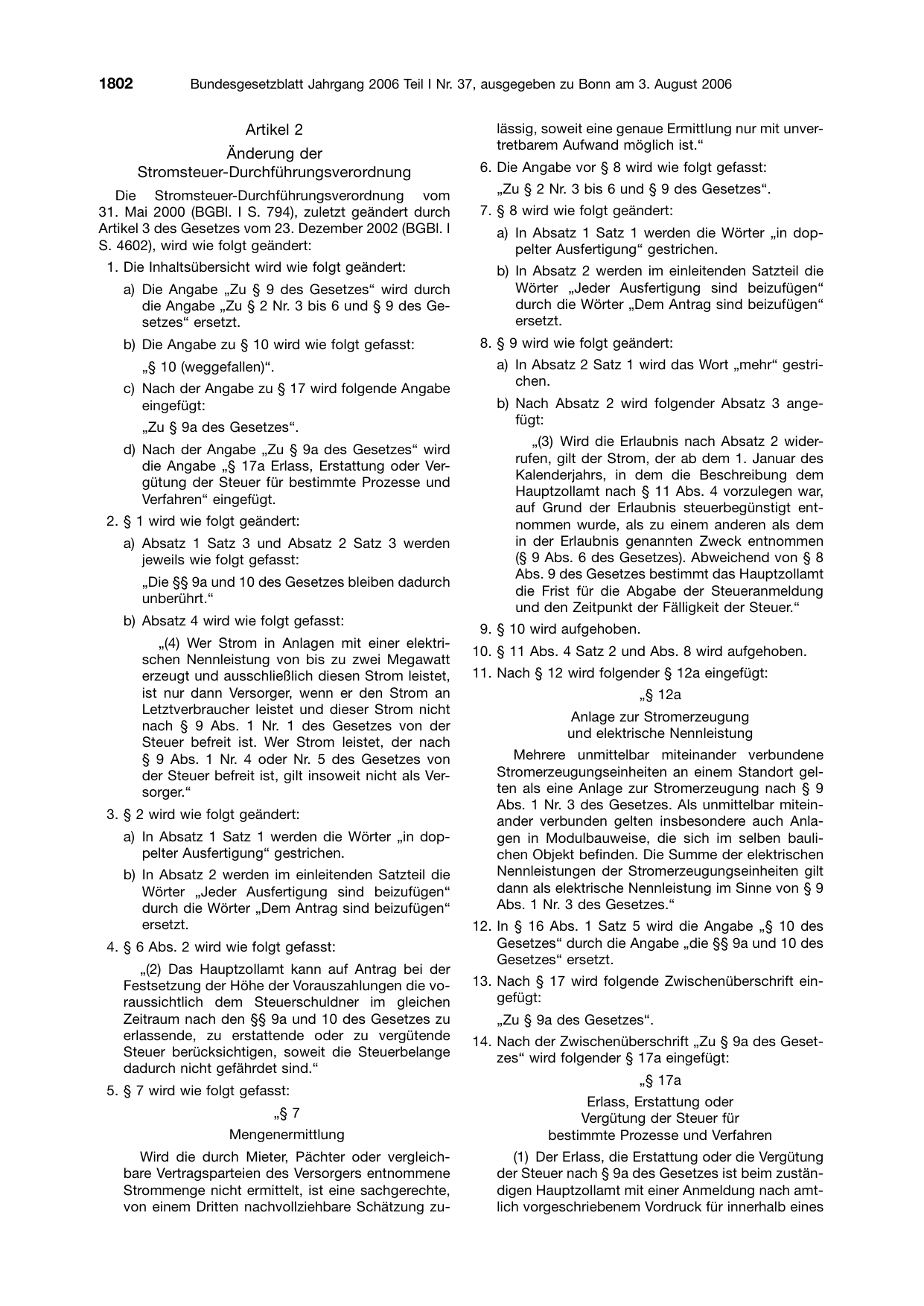 BGBl. 2006, Seite 1802 — Originalseite als Abbildung