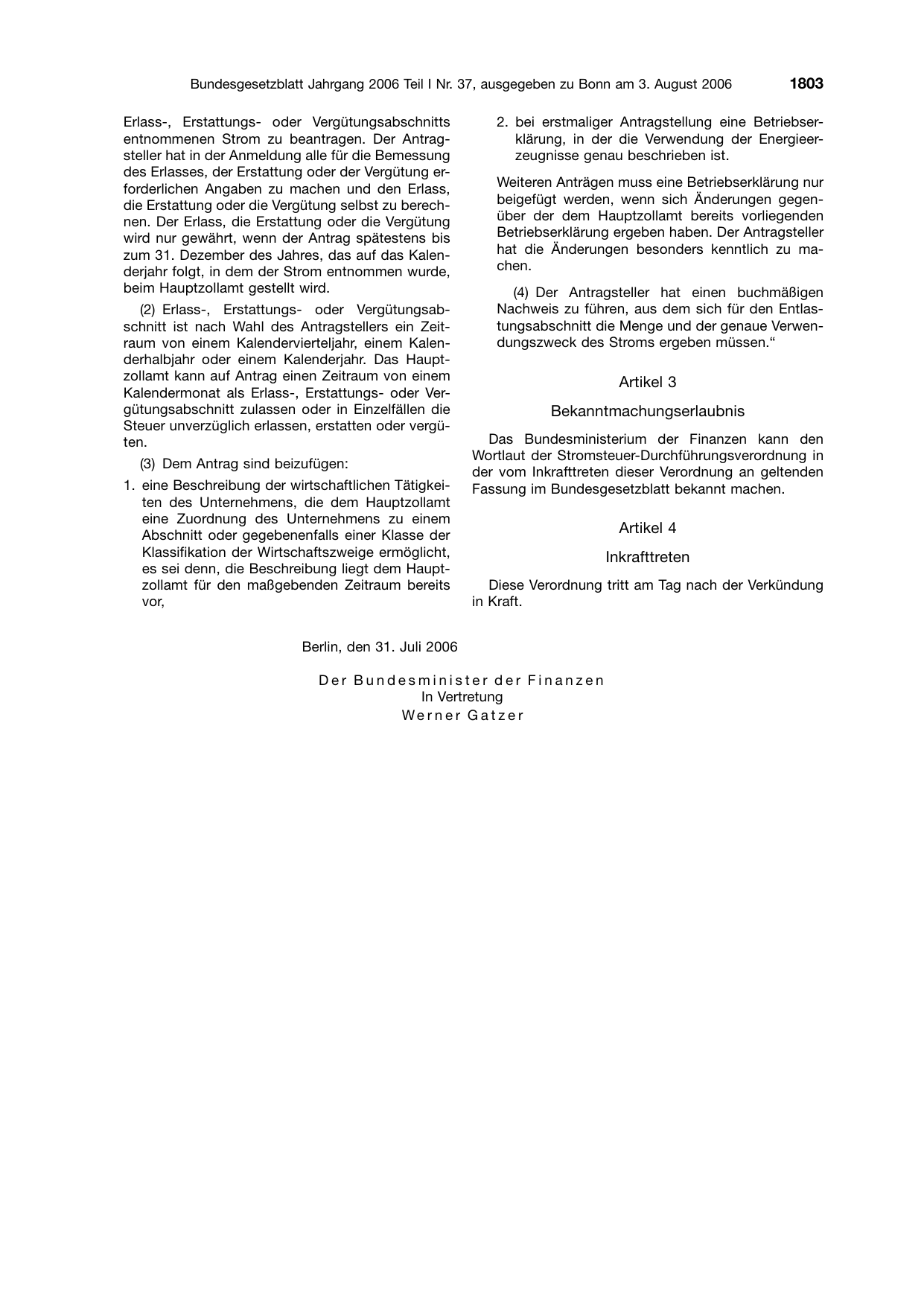BGBl. 2006, Seite 1803 — Originalseite als Abbildung