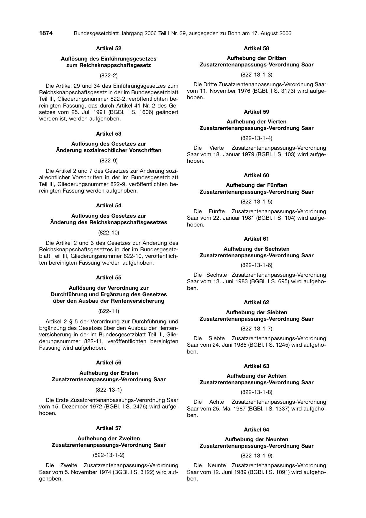 BGBl. 2006, Seite 1874 — Originalseite als Abbildung
