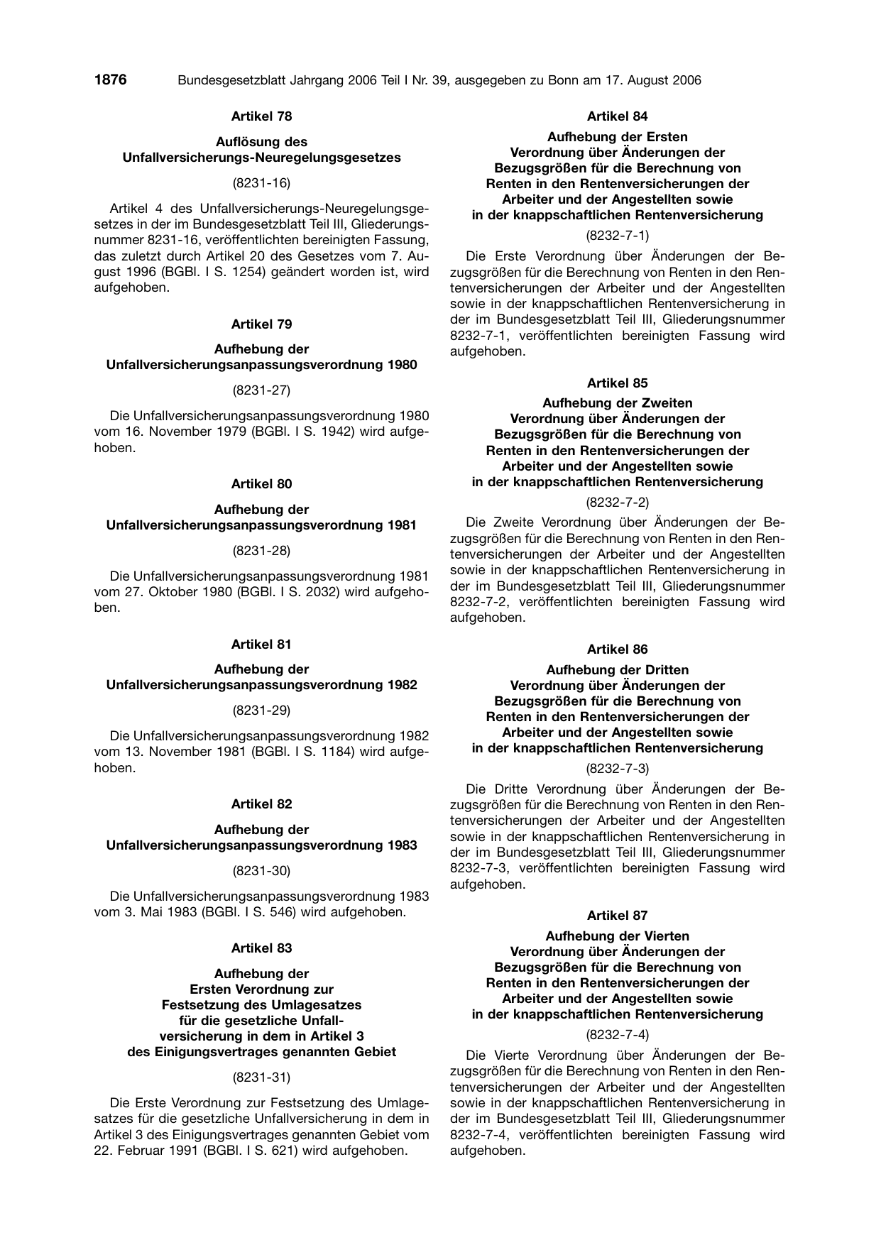 BGBl. 2006, Seite 1876 — Originalseite als Abbildung