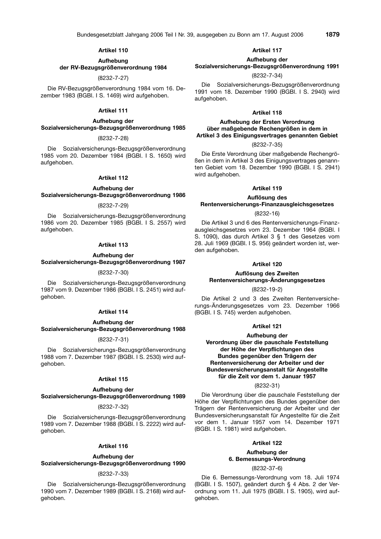 BGBl. 2006, Seite 1879 — Originalseite als Abbildung