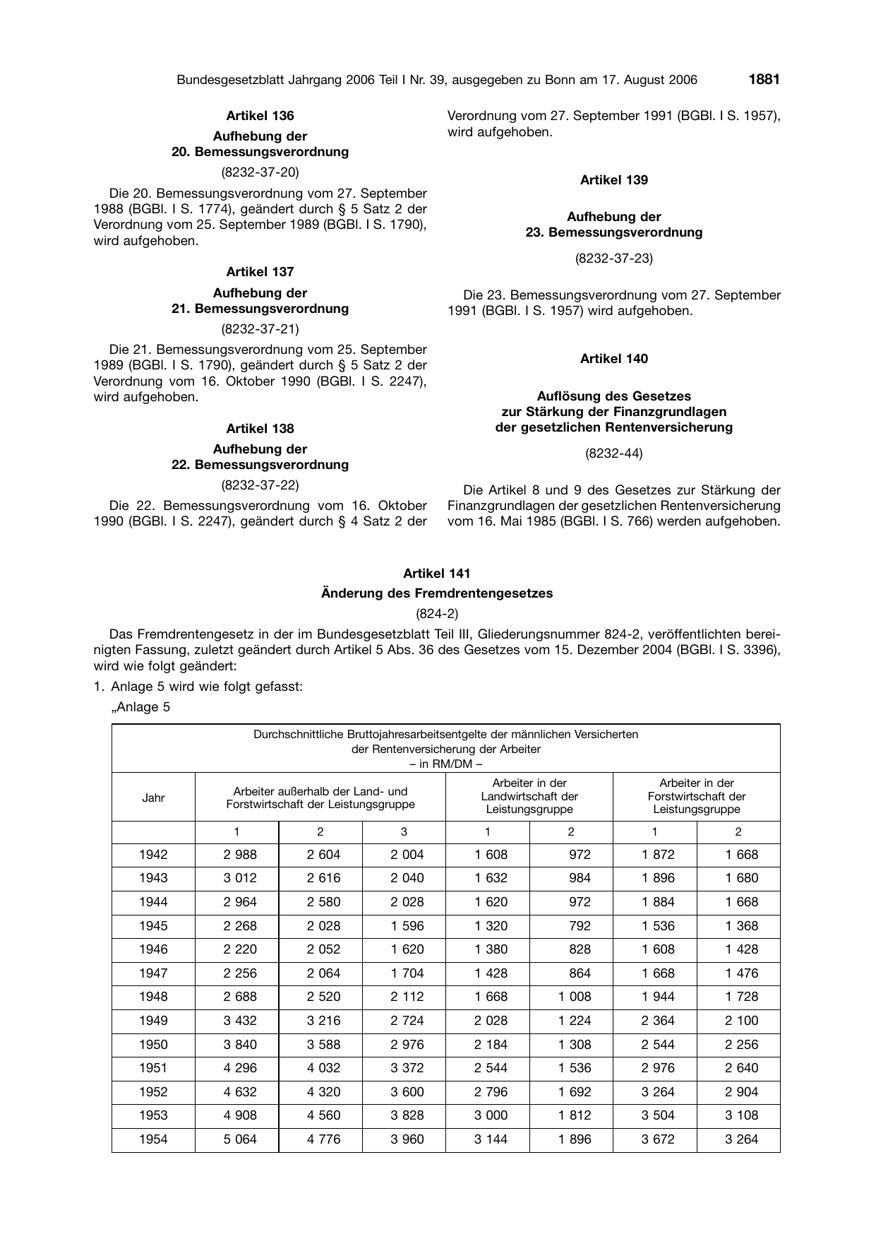 BGBl. 2006, Seite 1881 — Originalseite als Abbildung