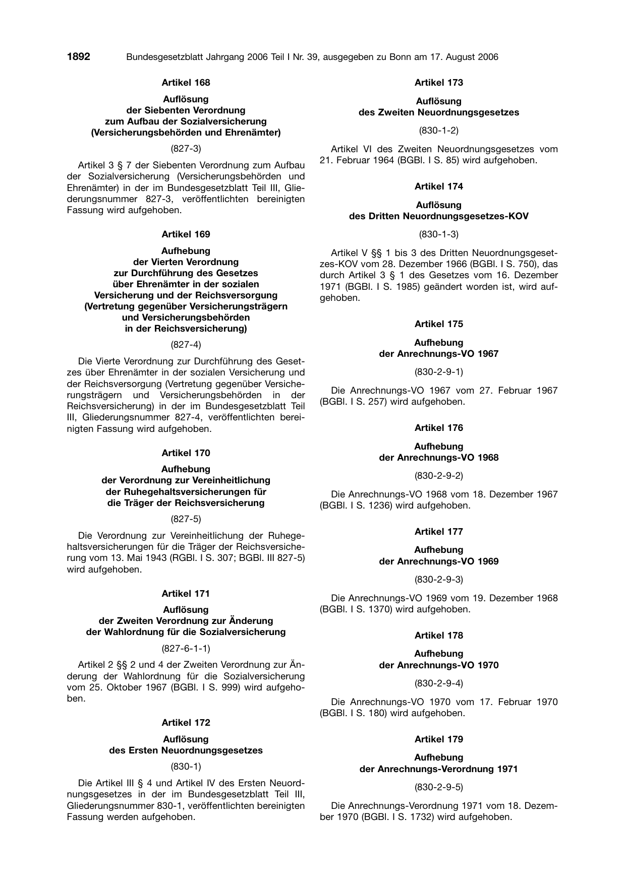 BGBl. 2006, Seite 1892 — Originalseite als Abbildung