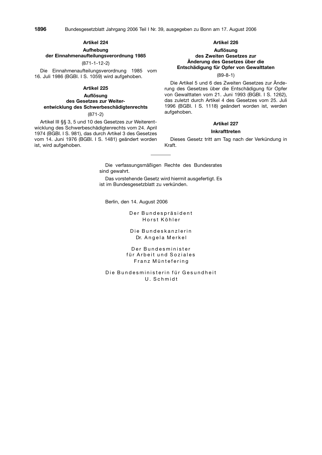BGBl. 2006, Seite 1896 — Originalseite als Abbildung