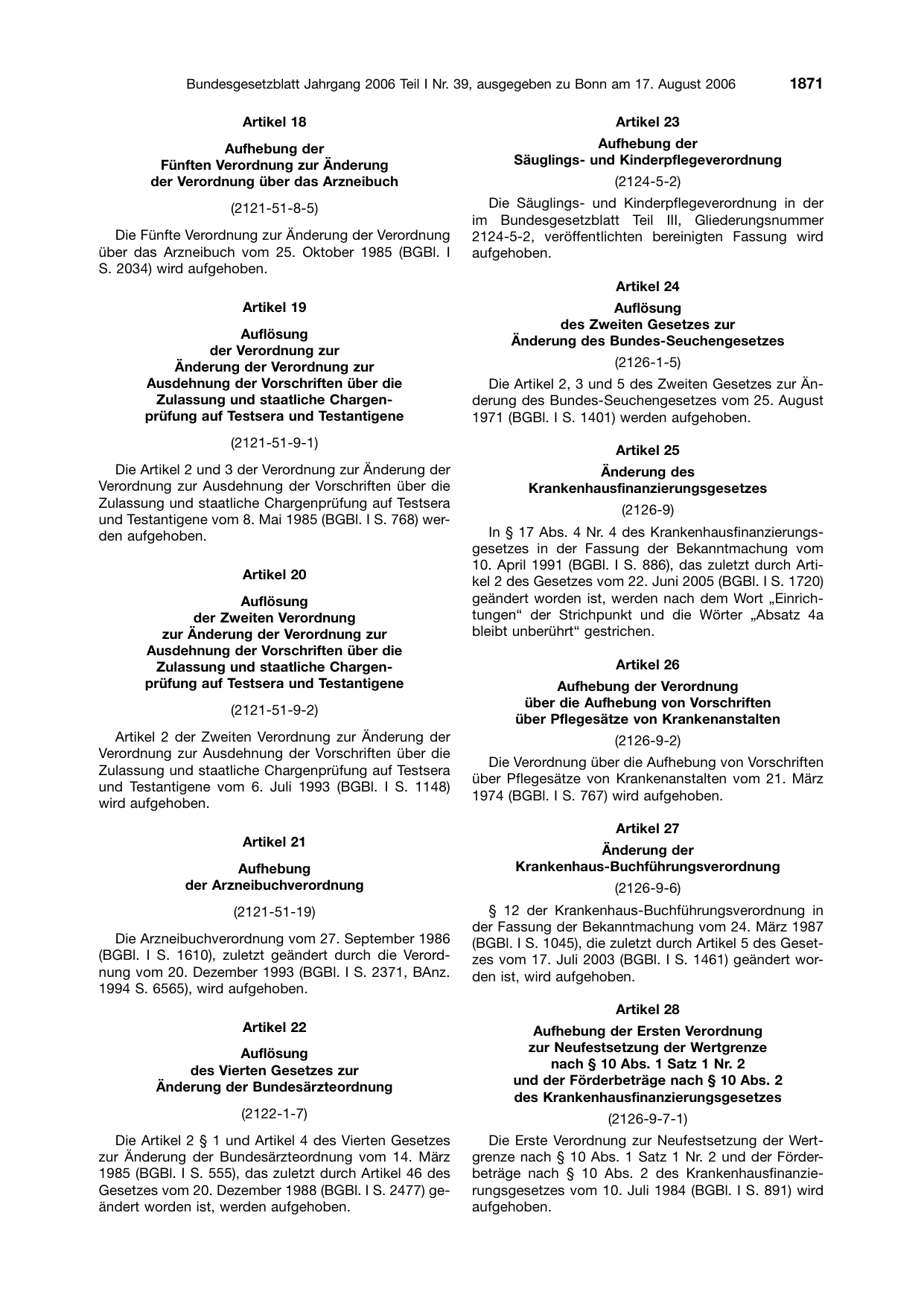 BGBl. 2006, Seite 1871 — Originalseite als Abbildung