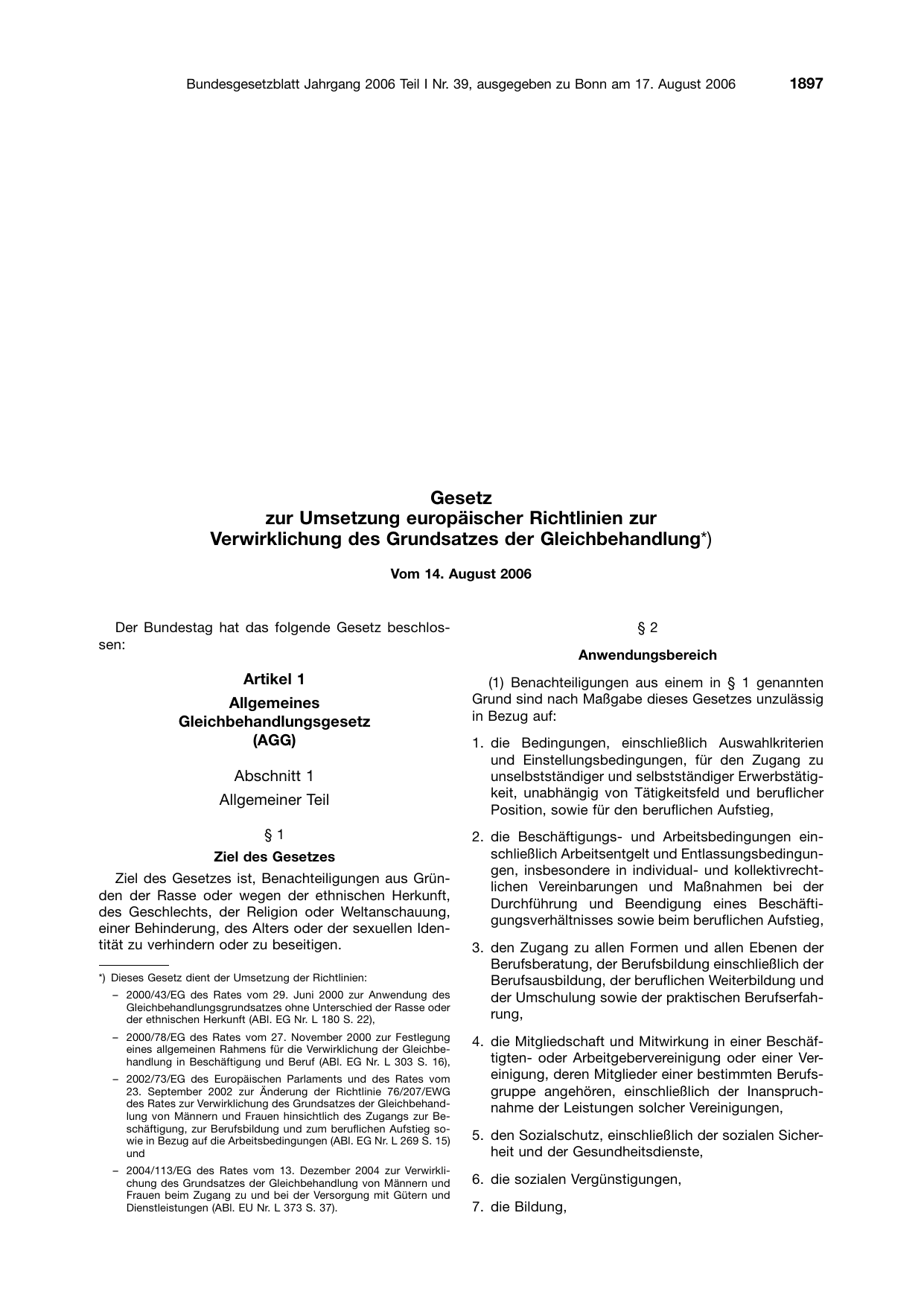 BGBl. 2006, Seite 1897 — Originalseite als Abbildung