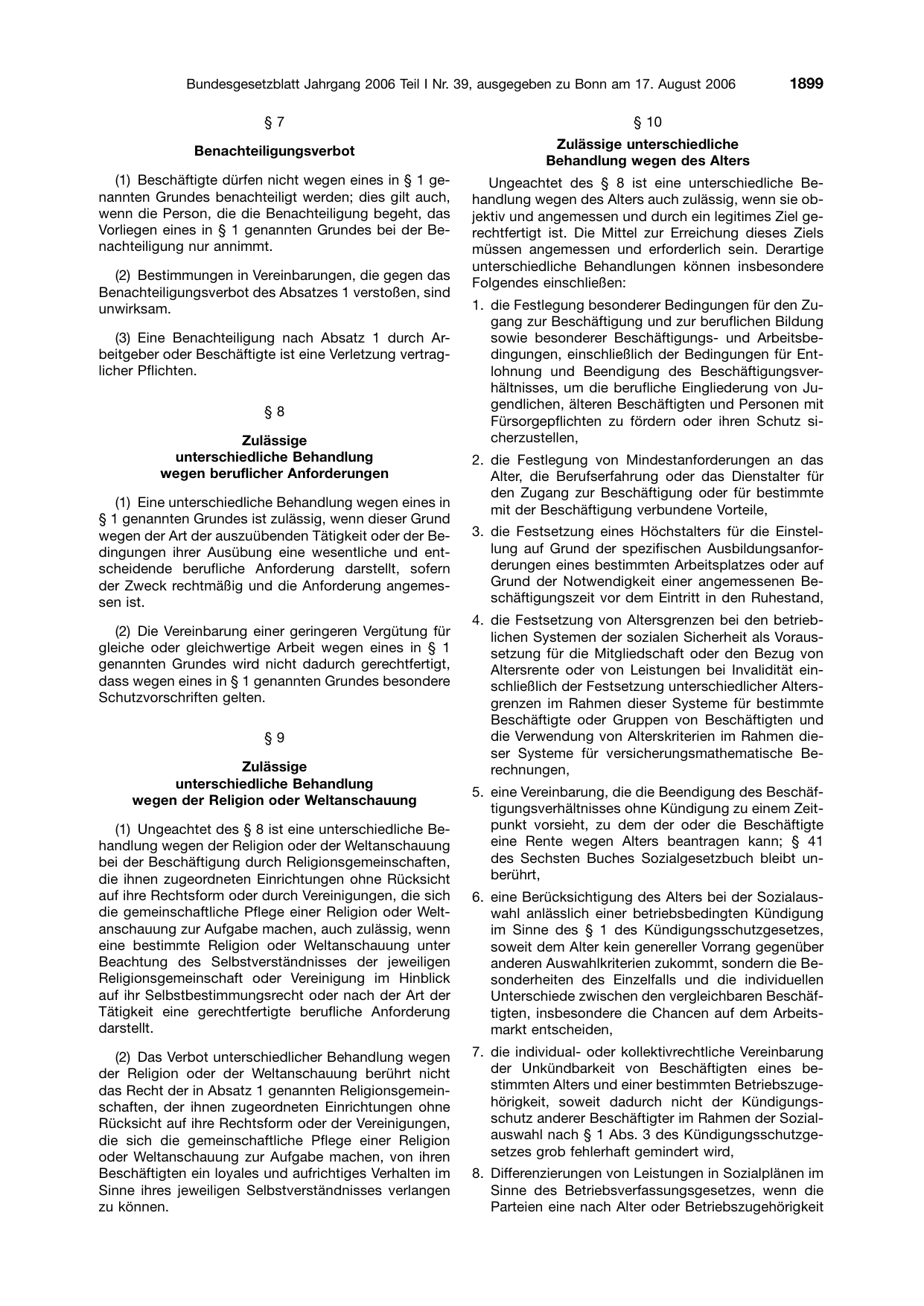 BGBl. 2006, Seite 1899 — Originalseite als Abbildung