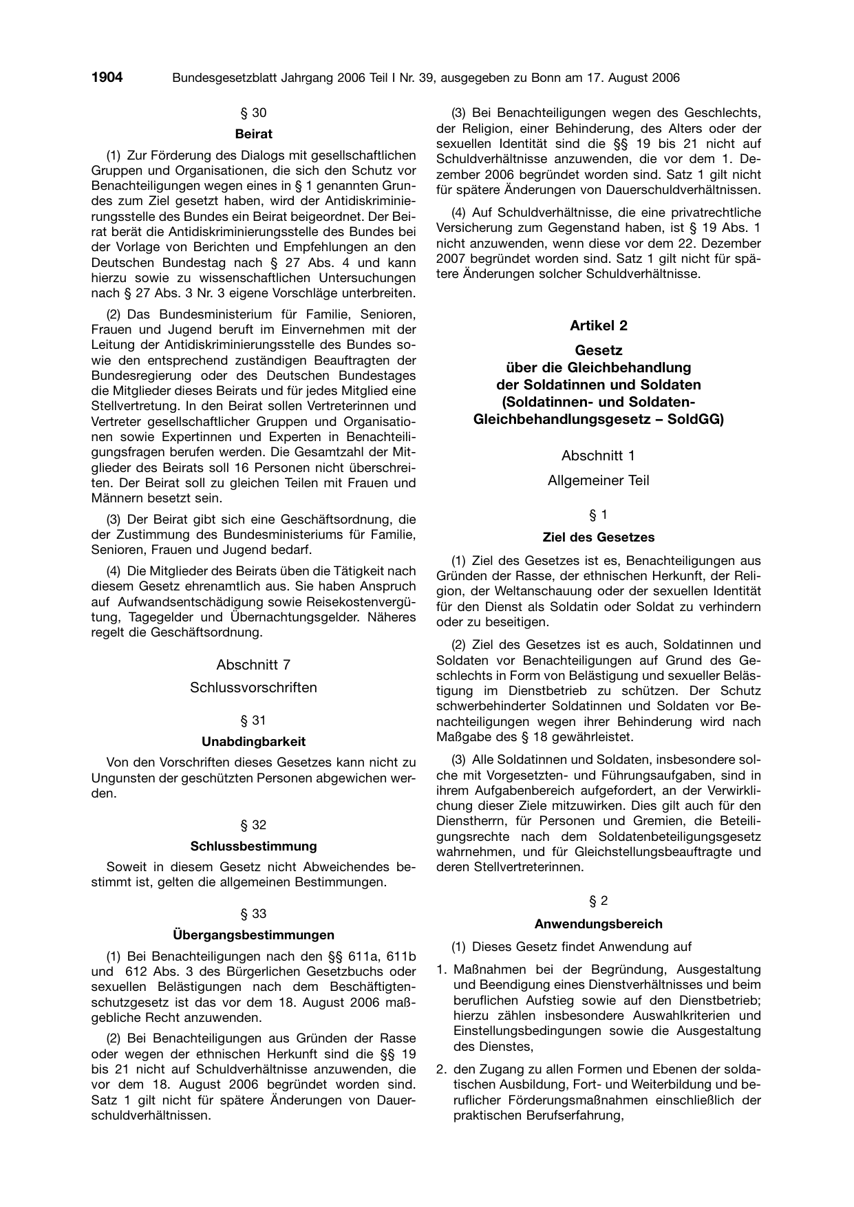 BGBl. 2006, Seite 1904 — Originalseite als Abbildung