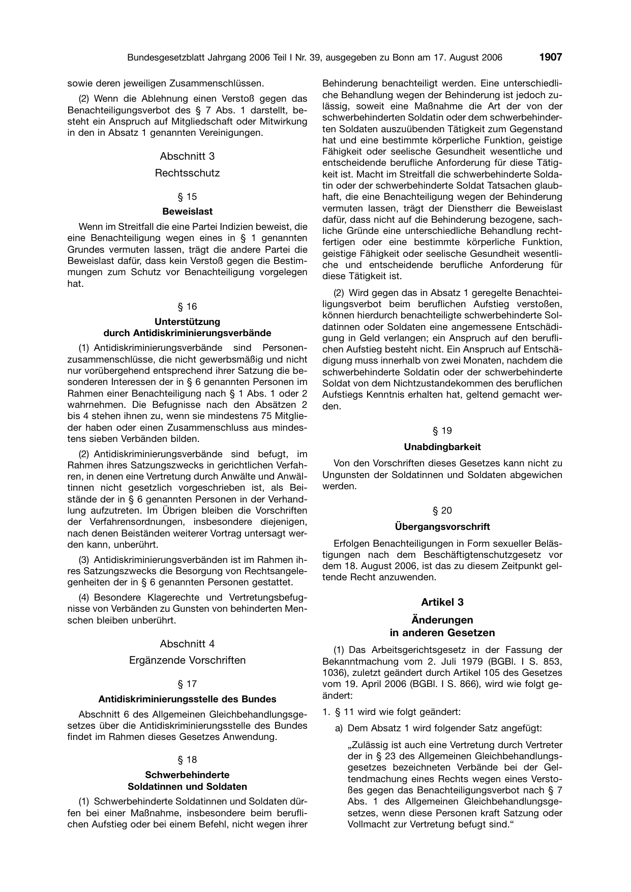 BGBl. 2006, Seite 1907 — Originalseite als Abbildung