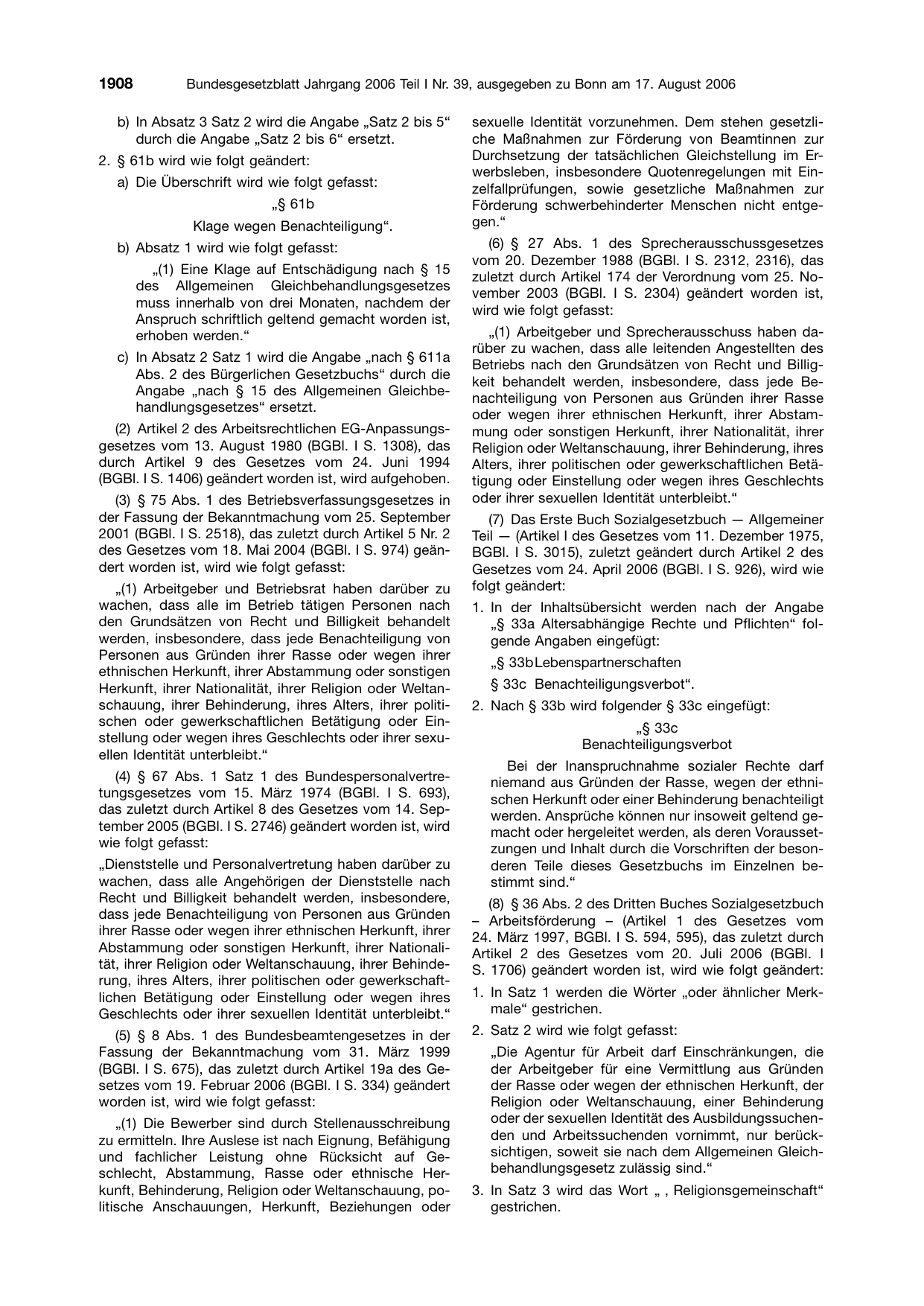 BGBl. 2006, Seite 1908 — Originalseite als Abbildung