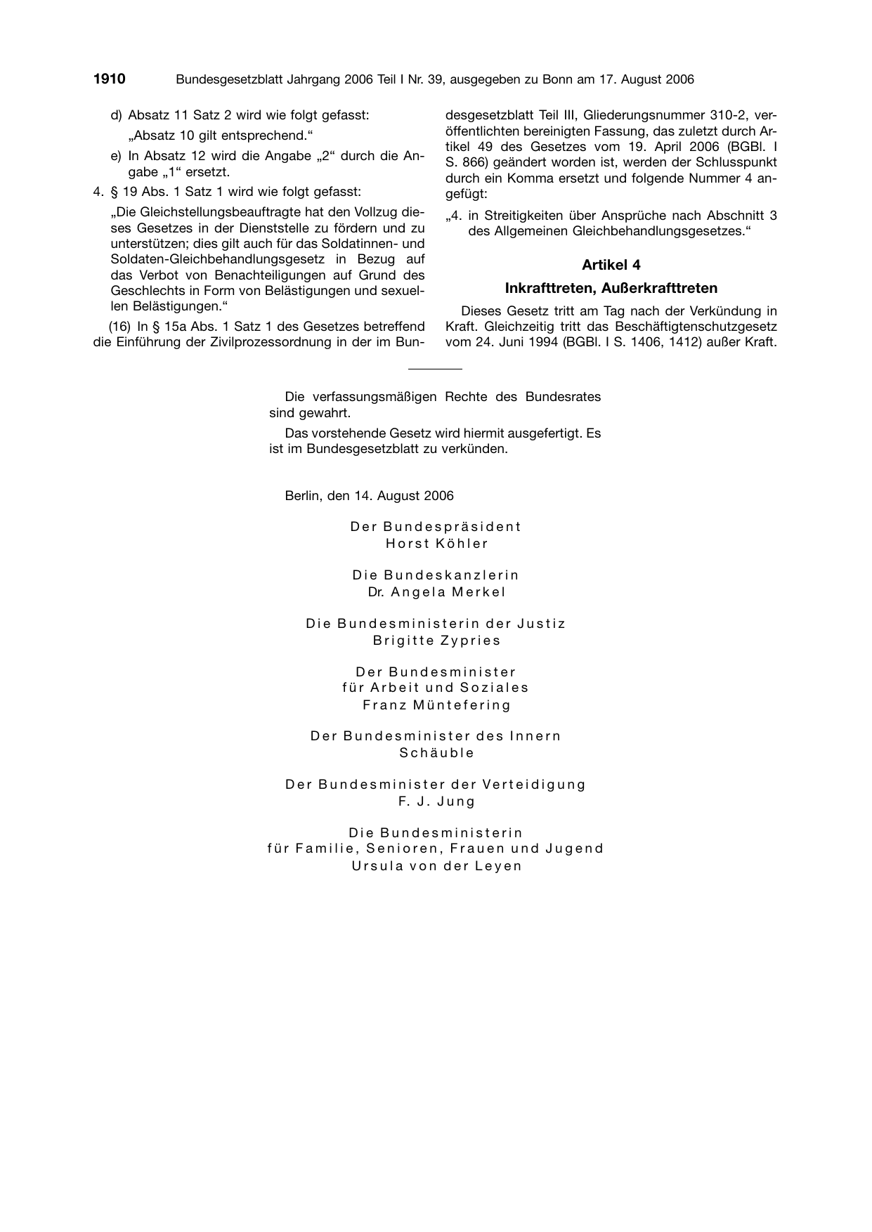 BGBl. 2006, Seite 1910 — Originalseite als Abbildung