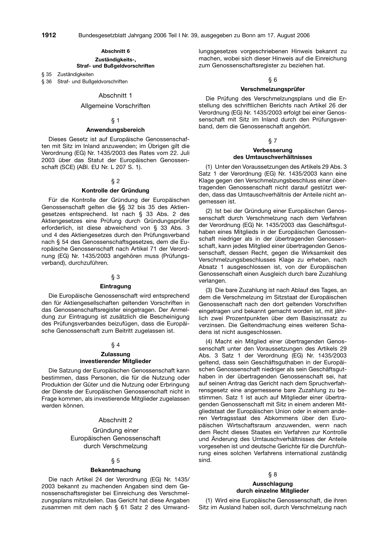 BGBl. 2006, Seite 1912 — Originalseite als Abbildung
