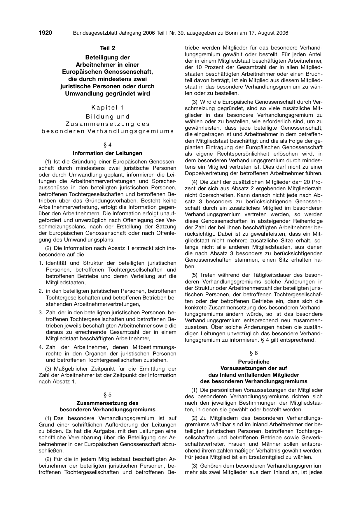 BGBl. 2006, Seite 1920 — Originalseite als Abbildung