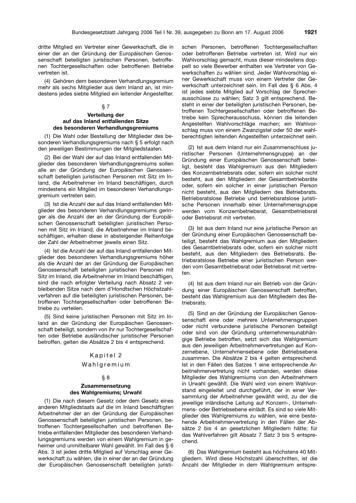 BGBl. 2006, Seite 1921 — Originalseite als Abbildung