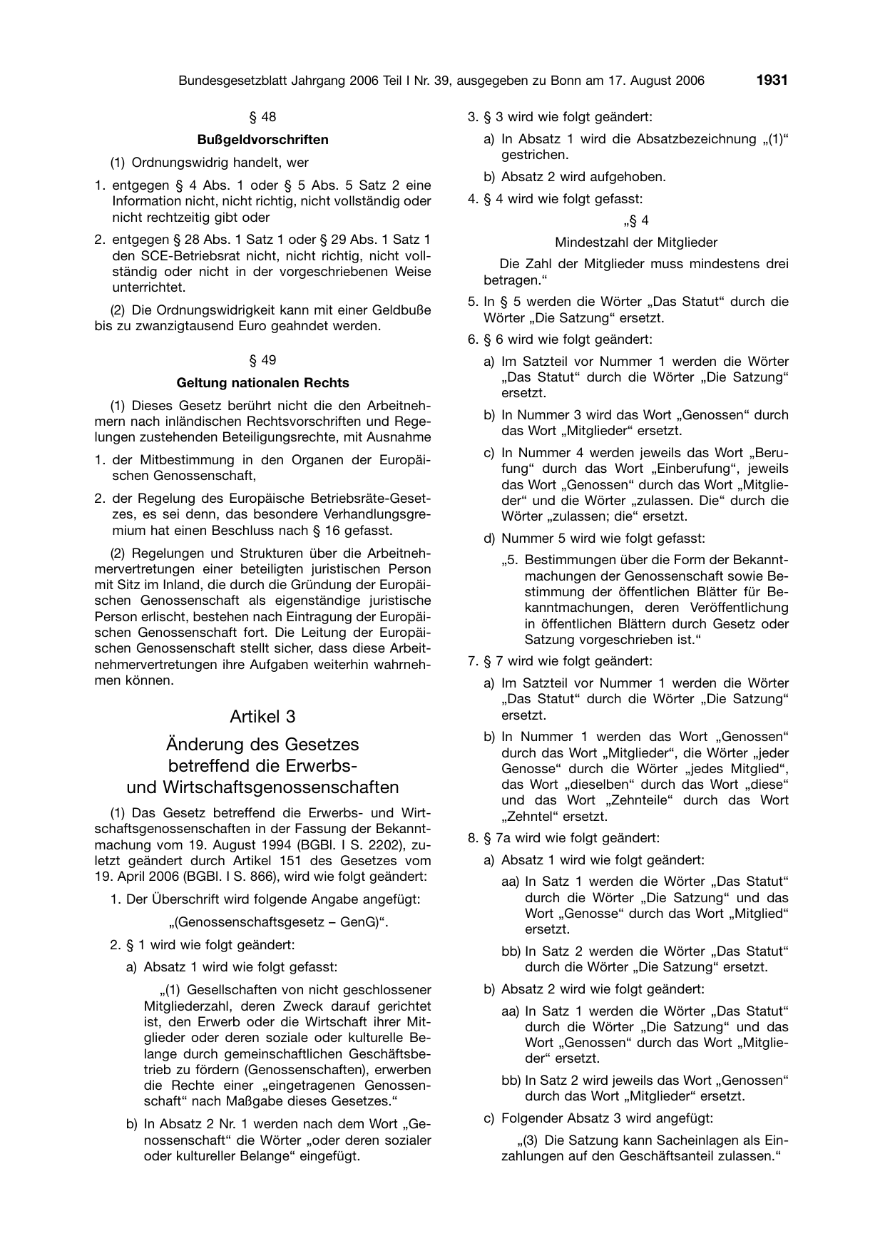 BGBl. 2006, Seite 1931 — Originalseite als Abbildung