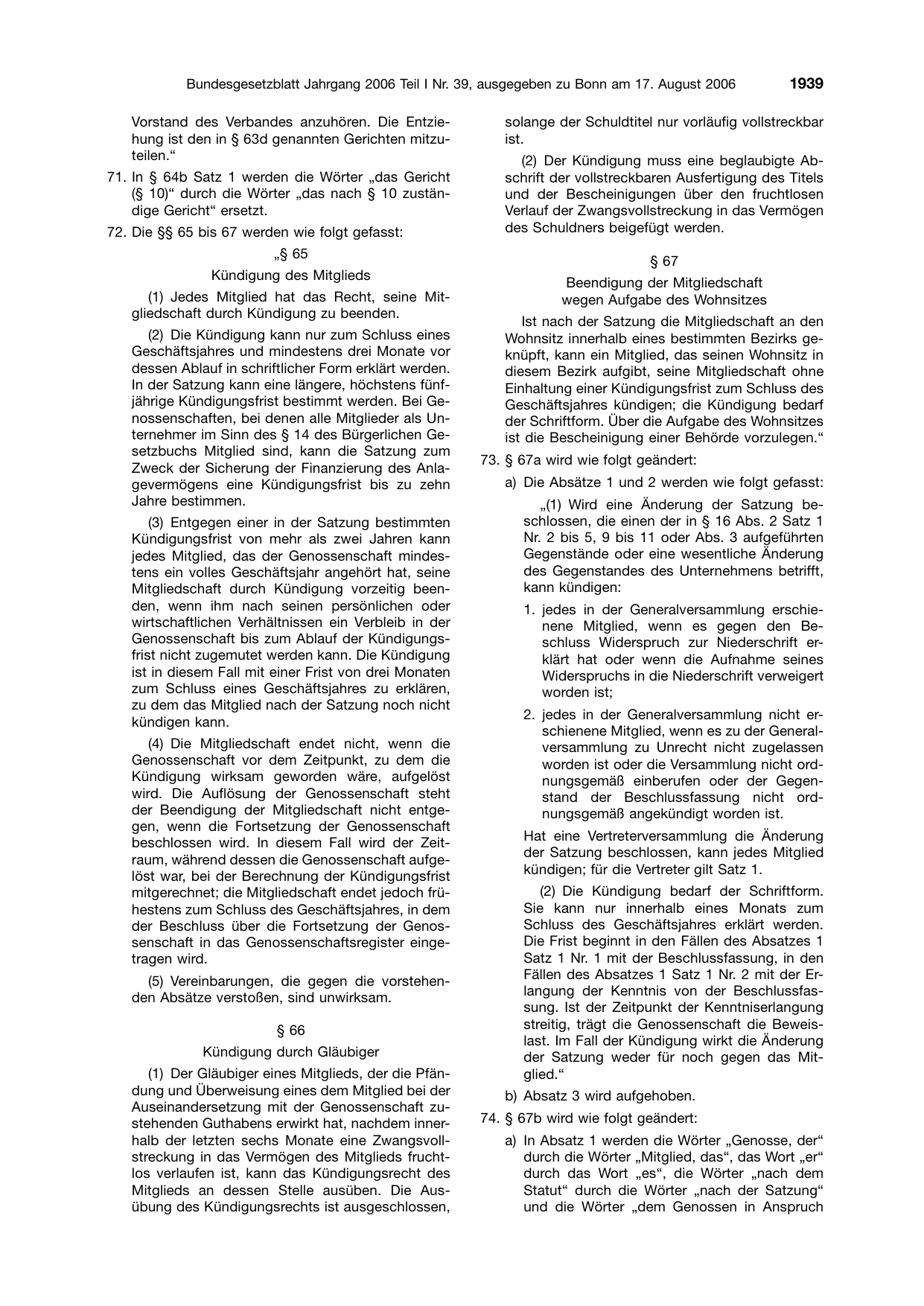 BGBl. 2006, Seite 1939 — Originalseite als Abbildung