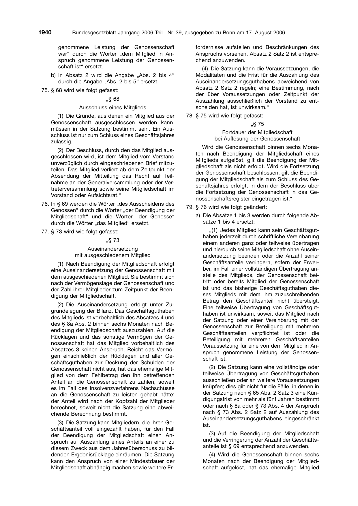 BGBl. 2006, Seite 1940 — Originalseite als Abbildung