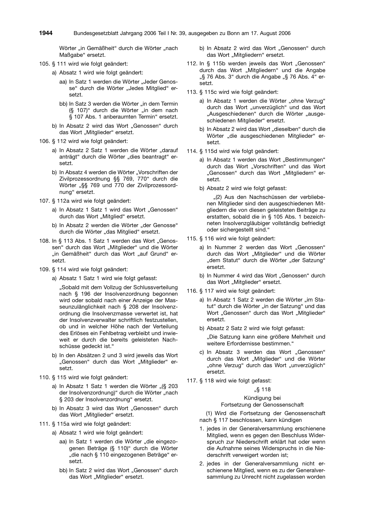 BGBl. 2006, Seite 1944 — Originalseite als Abbildung