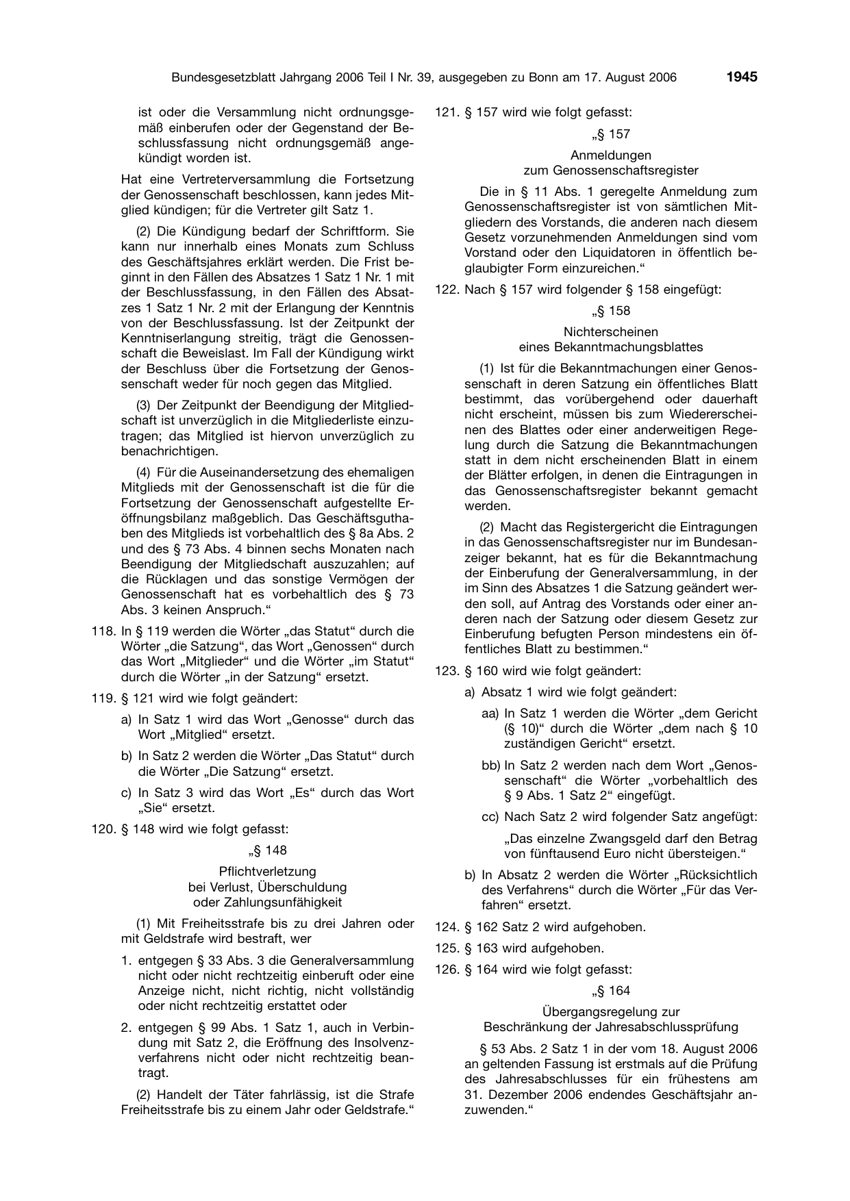 BGBl. 2006, Seite 1945 — Originalseite als Abbildung
