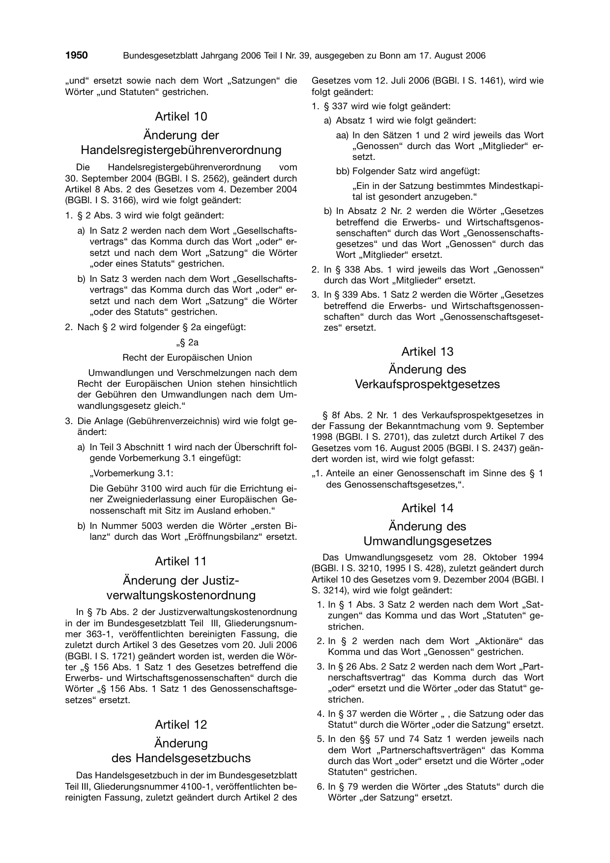 BGBl. 2006, Seite 1950 — Originalseite als Abbildung