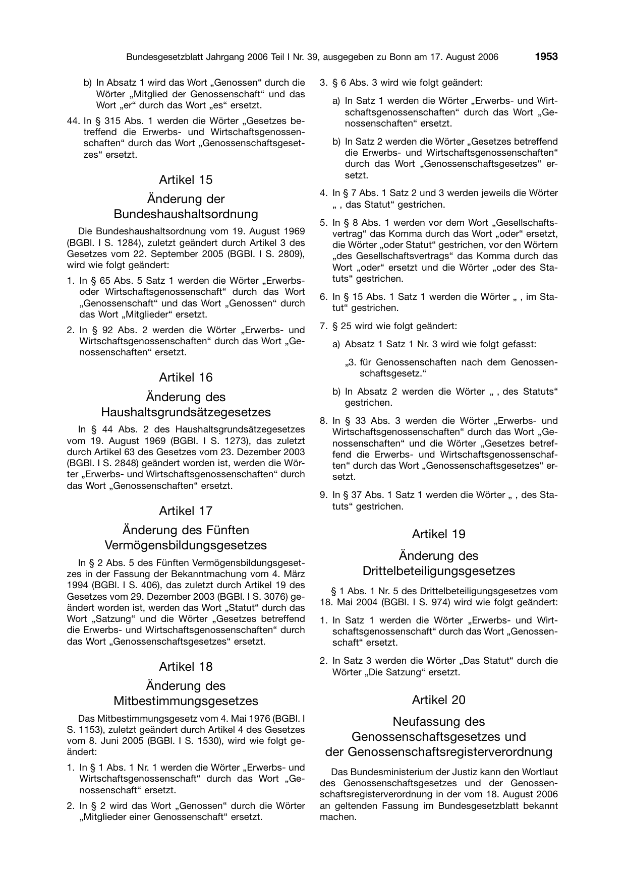 BGBl. 2006, Seite 1953 — Originalseite als Abbildung