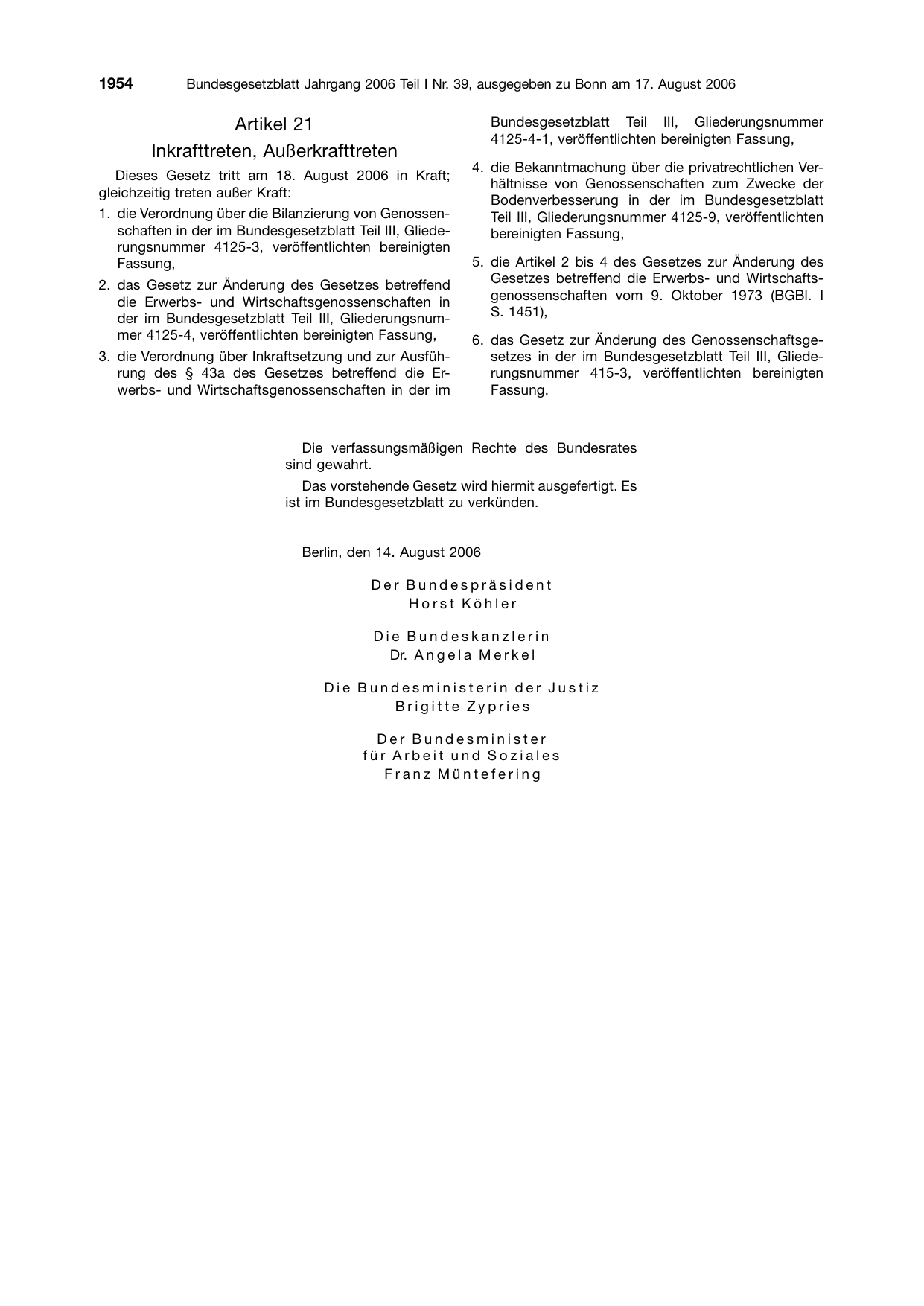 BGBl. 2006, Seite 1954 — Originalseite als Abbildung