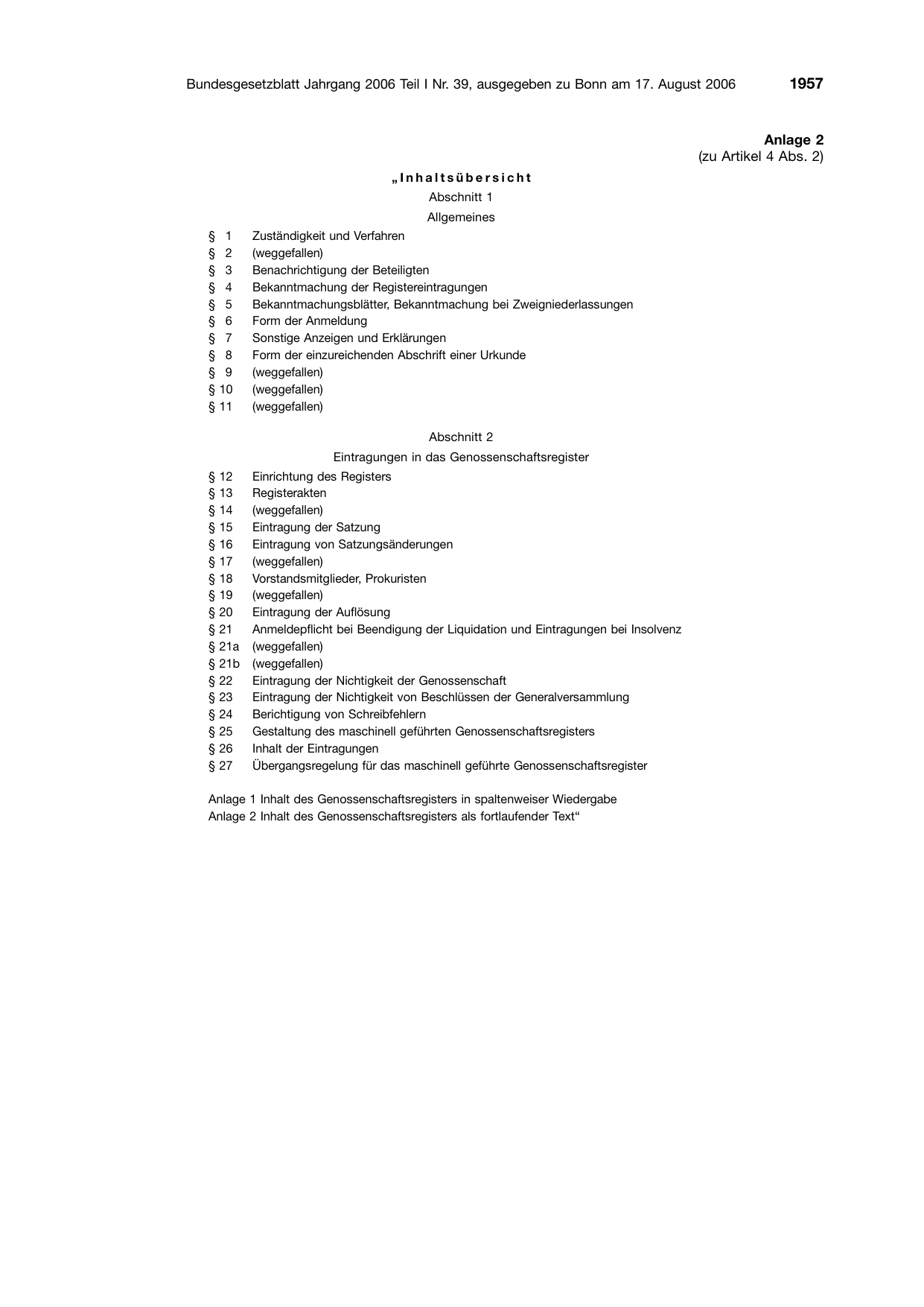 BGBl. 2006, Seite 1957 — Originalseite als Abbildung