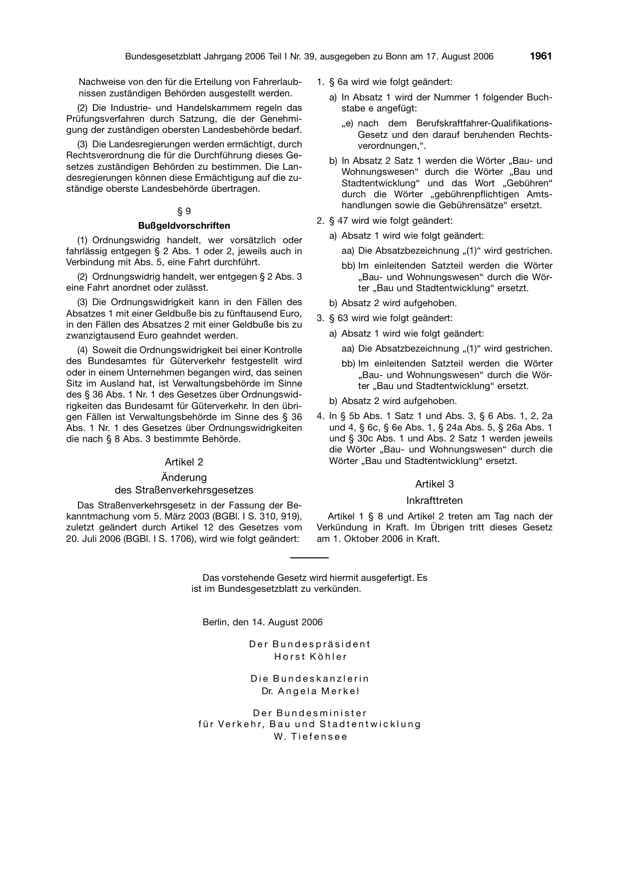 BGBl. 2006, Seite 1961 — Originalseite als Abbildung