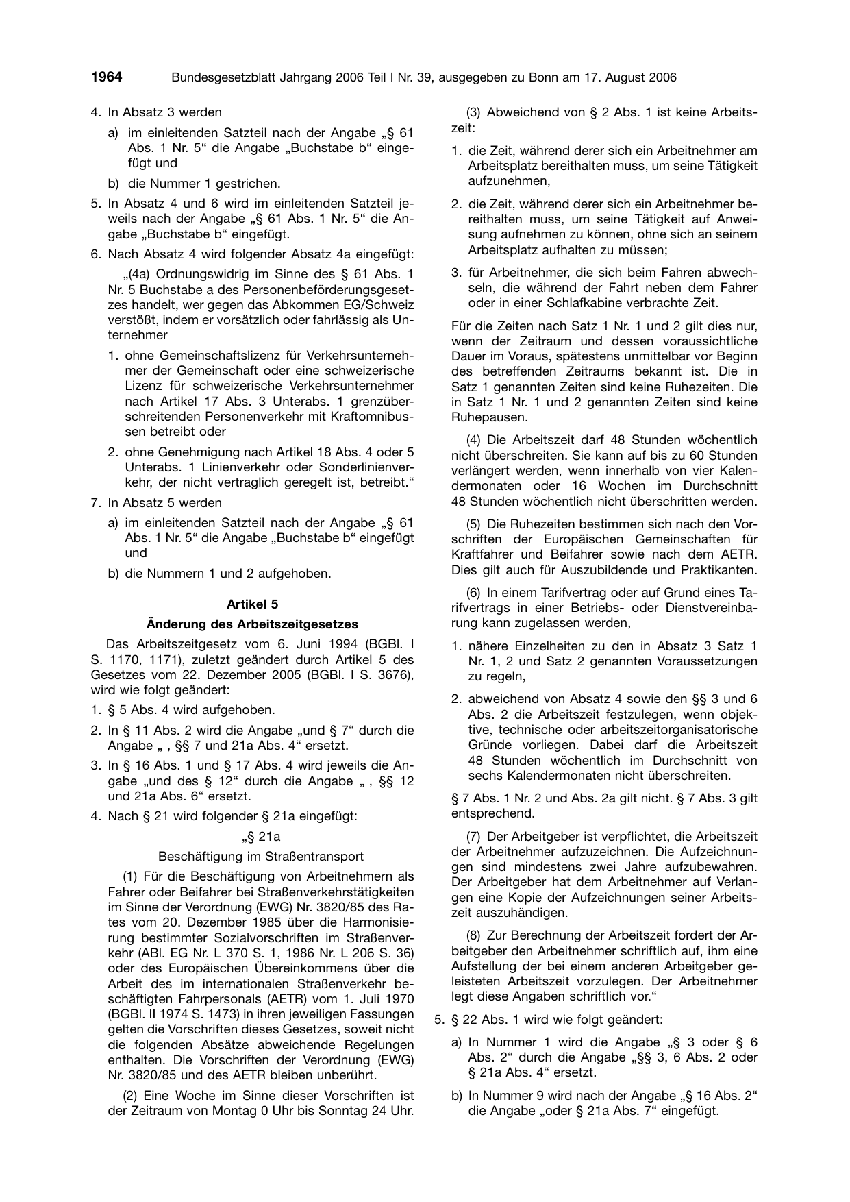 BGBl. 2006, Seite 1964 — Originalseite als Abbildung