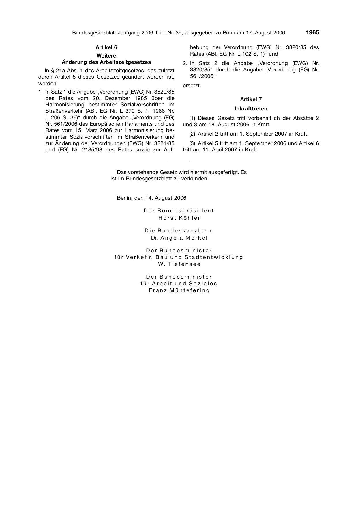 BGBl. 2006, Seite 1965 — Originalseite als Abbildung