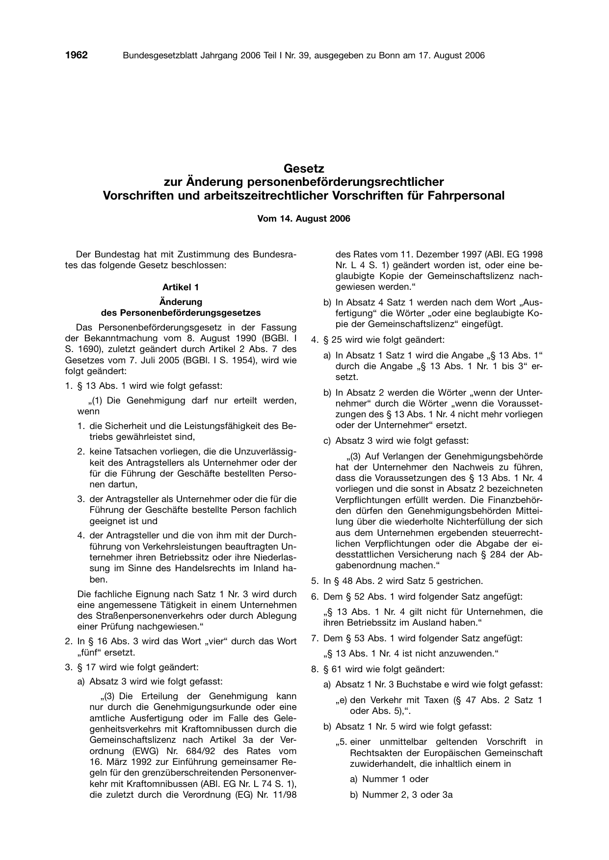 BGBl. 2006, Seite 1962 — Originalseite als Abbildung