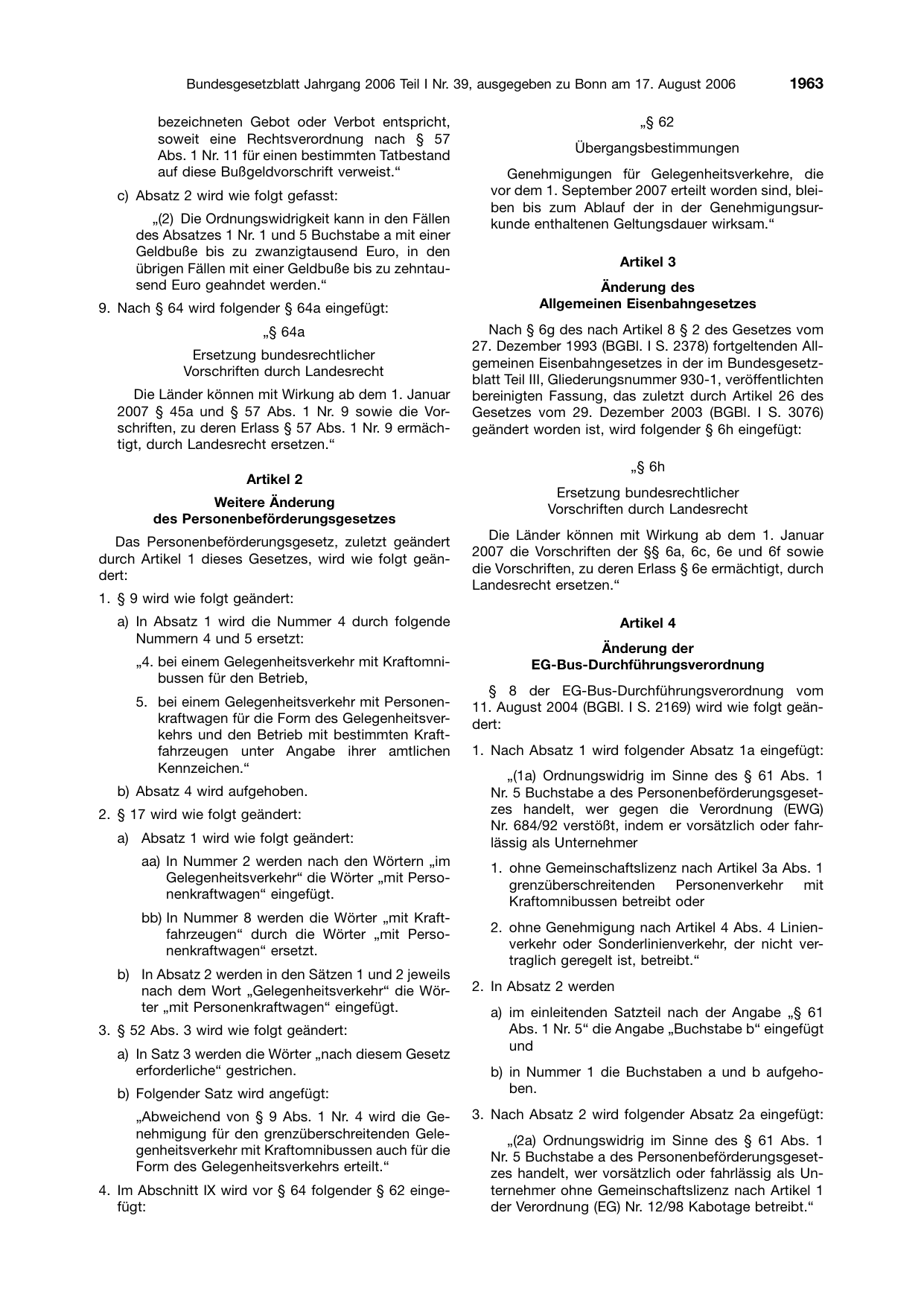 BGBl. 2006, Seite 1963 — Originalseite als Abbildung