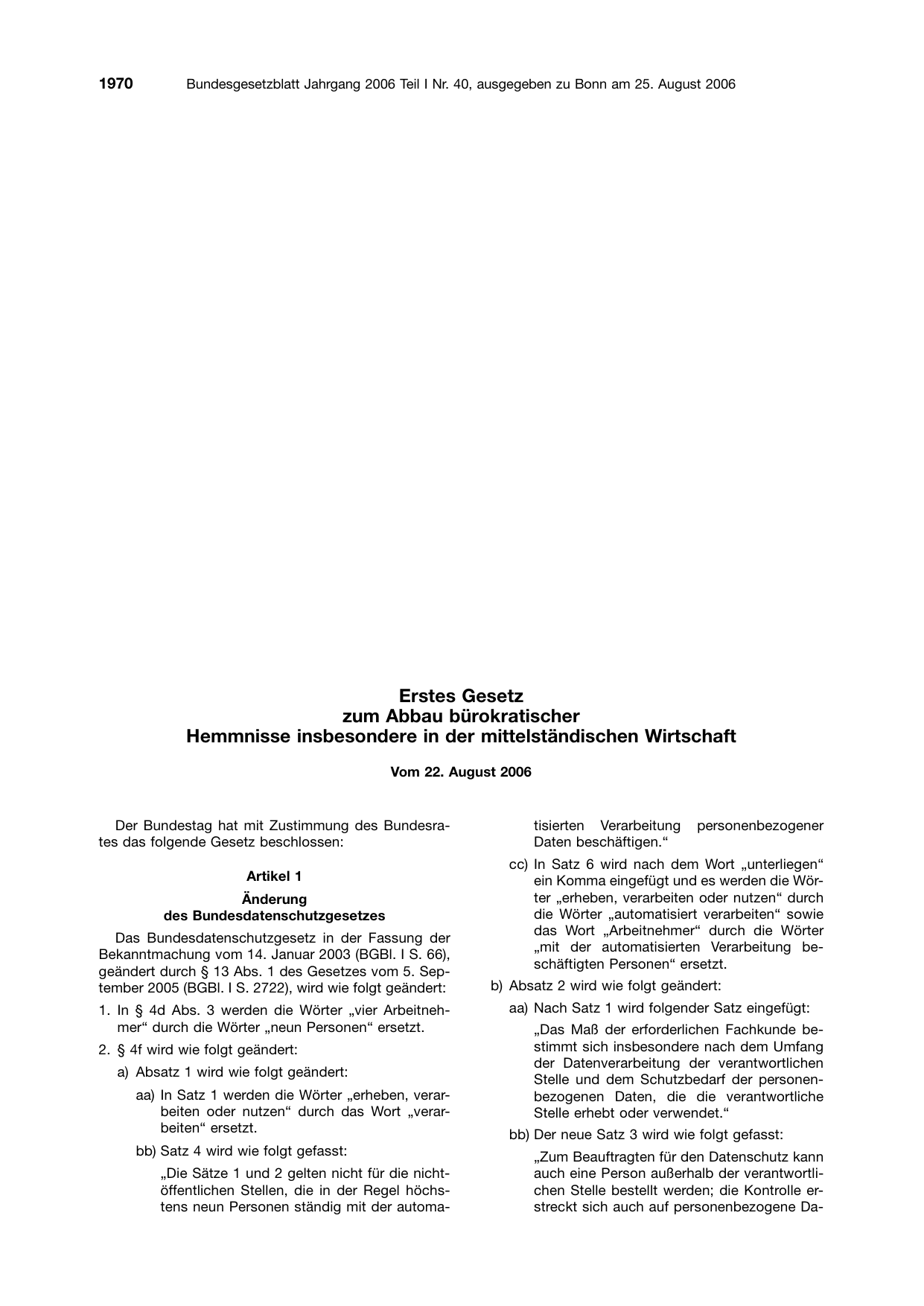 BGBl. 2006, Seite 1970 — Originalseite als Abbildung