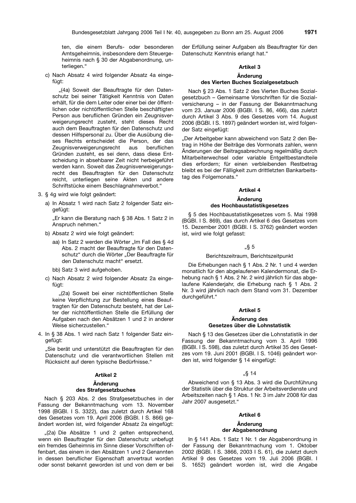 BGBl. 2006, Seite 1971 — Originalseite als Abbildung