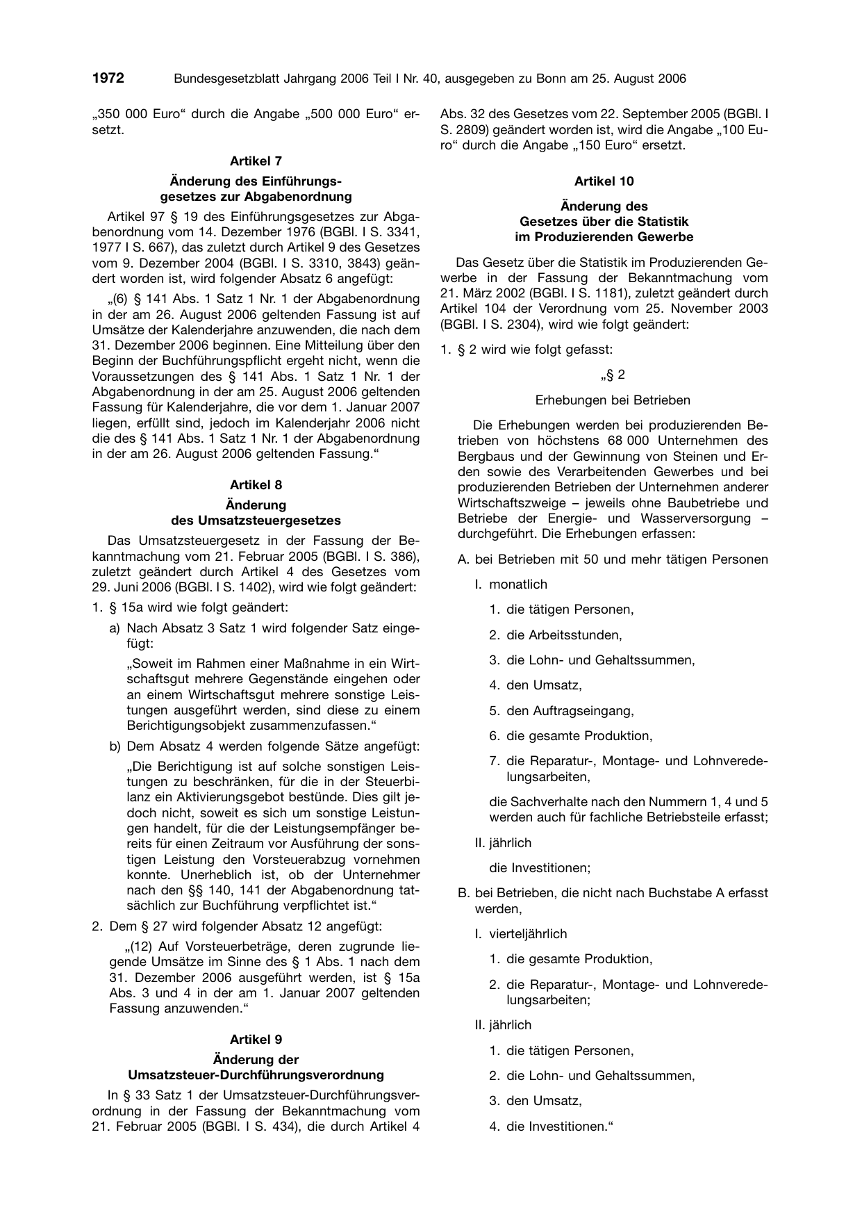 BGBl. 2006, Seite 1972 — Originalseite als Abbildung