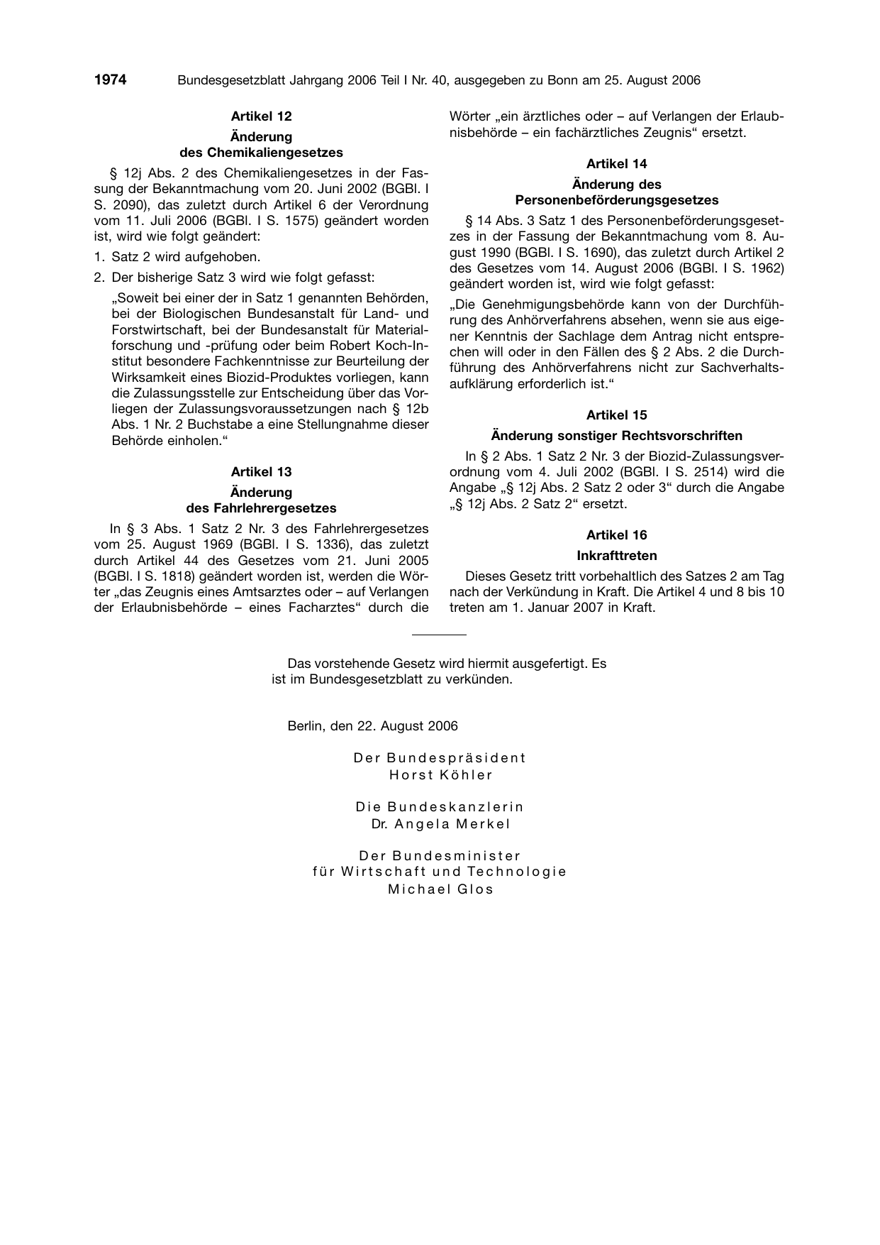 BGBl. 2006, Seite 1974 — Originalseite als Abbildung