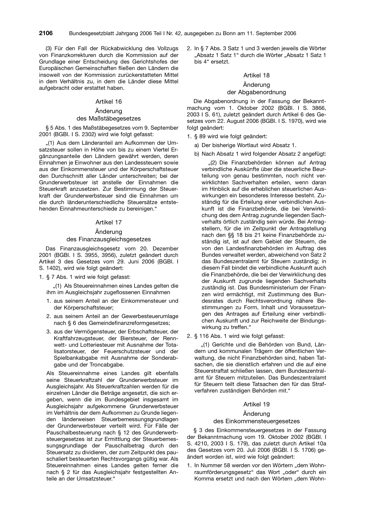 BGBl. 2006, Seite 2106 — Originalseite als Abbildung