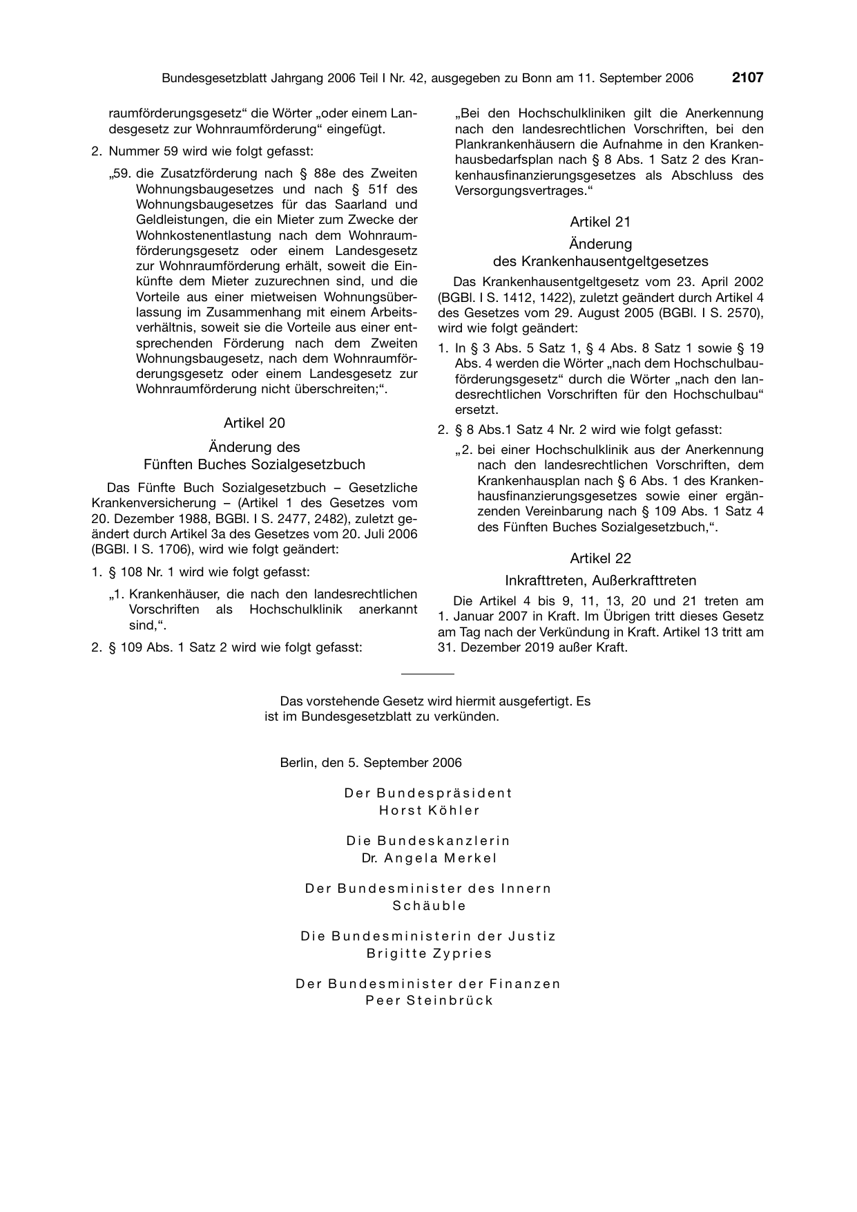 BGBl. 2006, Seite 2107 — Originalseite als Abbildung